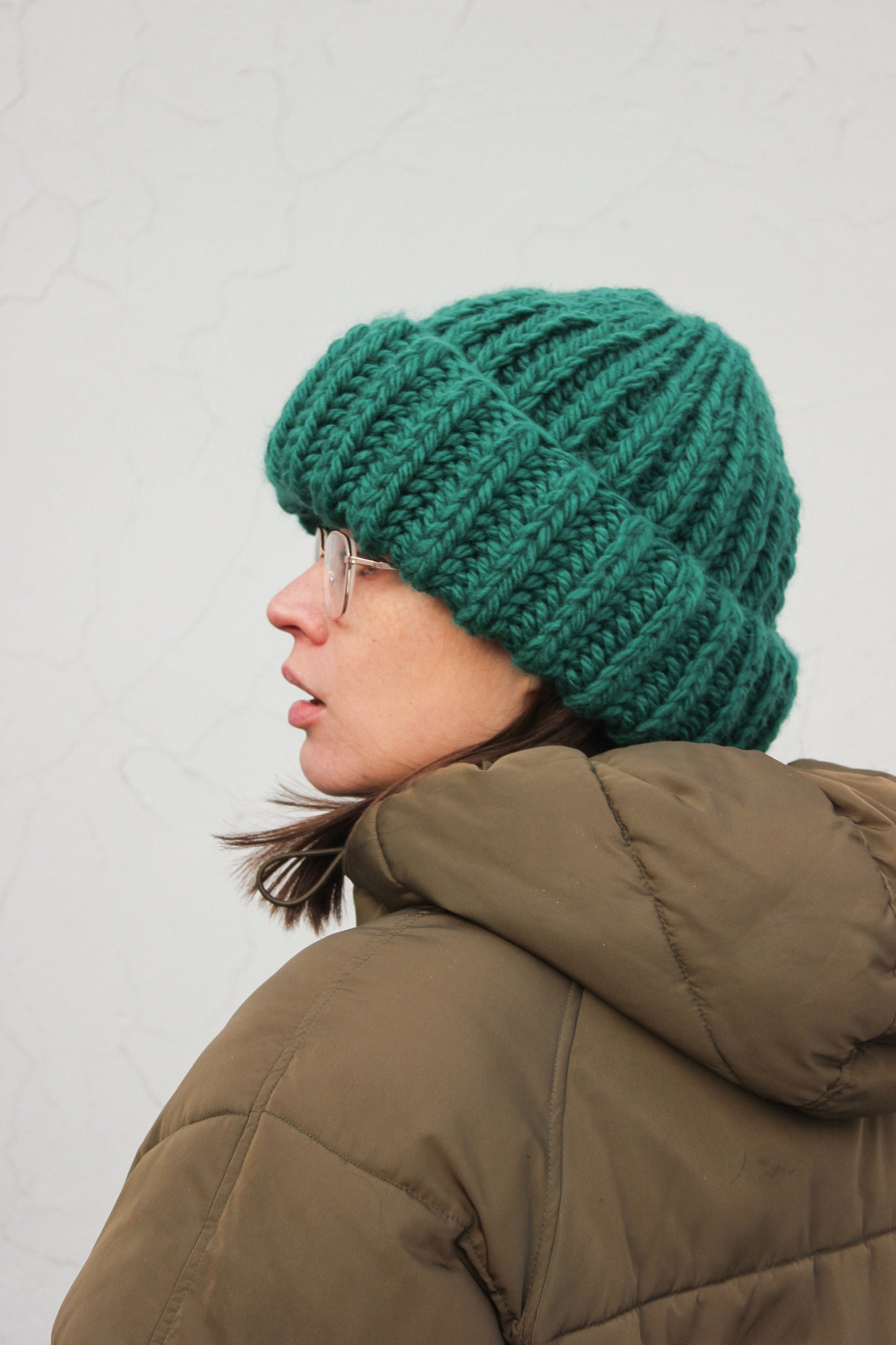 Woolen Super Chunky Beanie in Emerald Green