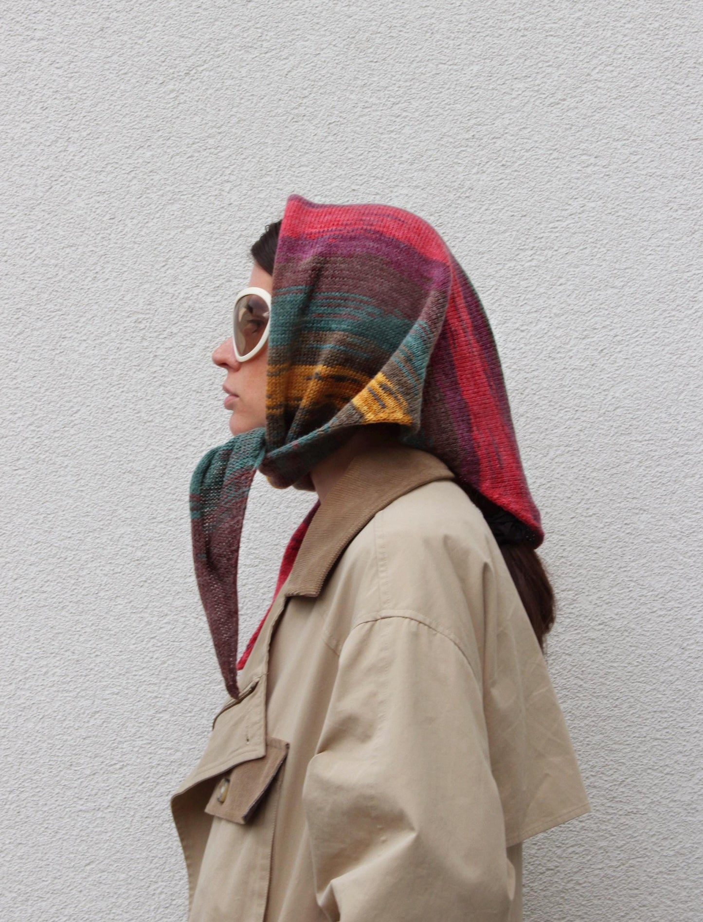 Hand - knitted Random Sunset Woolen Headscarf