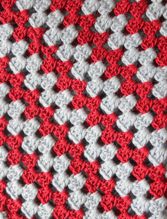 Crochet Premium Cotton Mesh Headscarf in Burgundy & Baby Blue