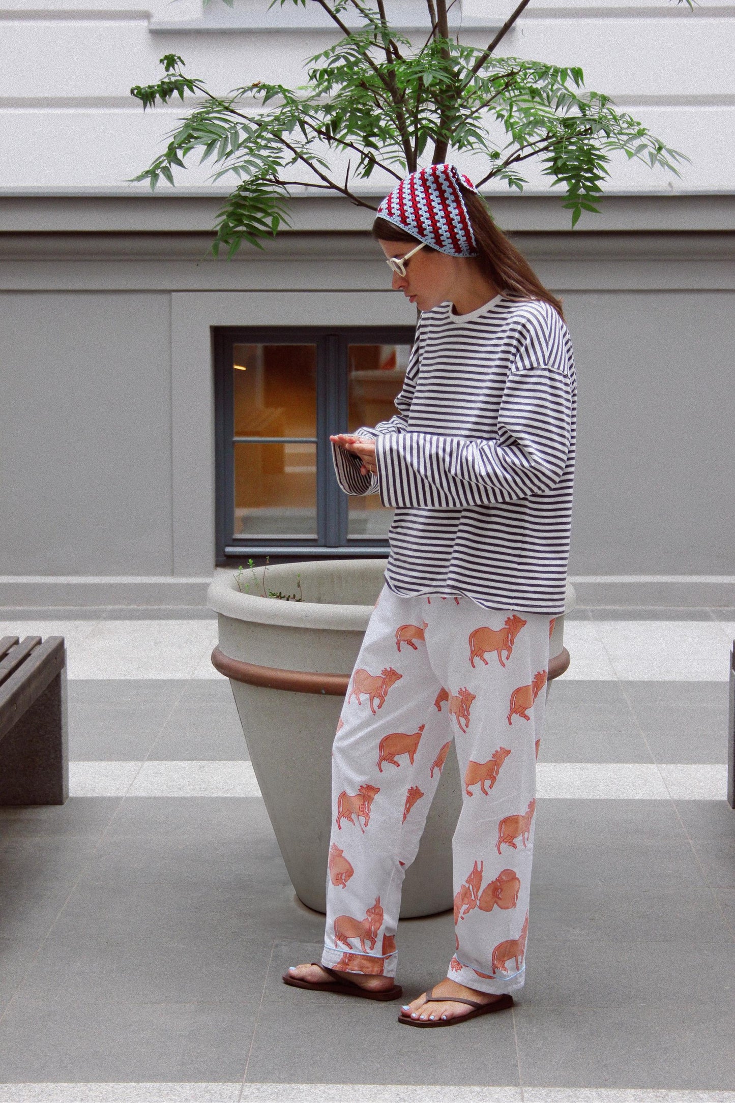 Crochet Premium Cotton Mesh Headscarf in Burgundy & Baby Blue