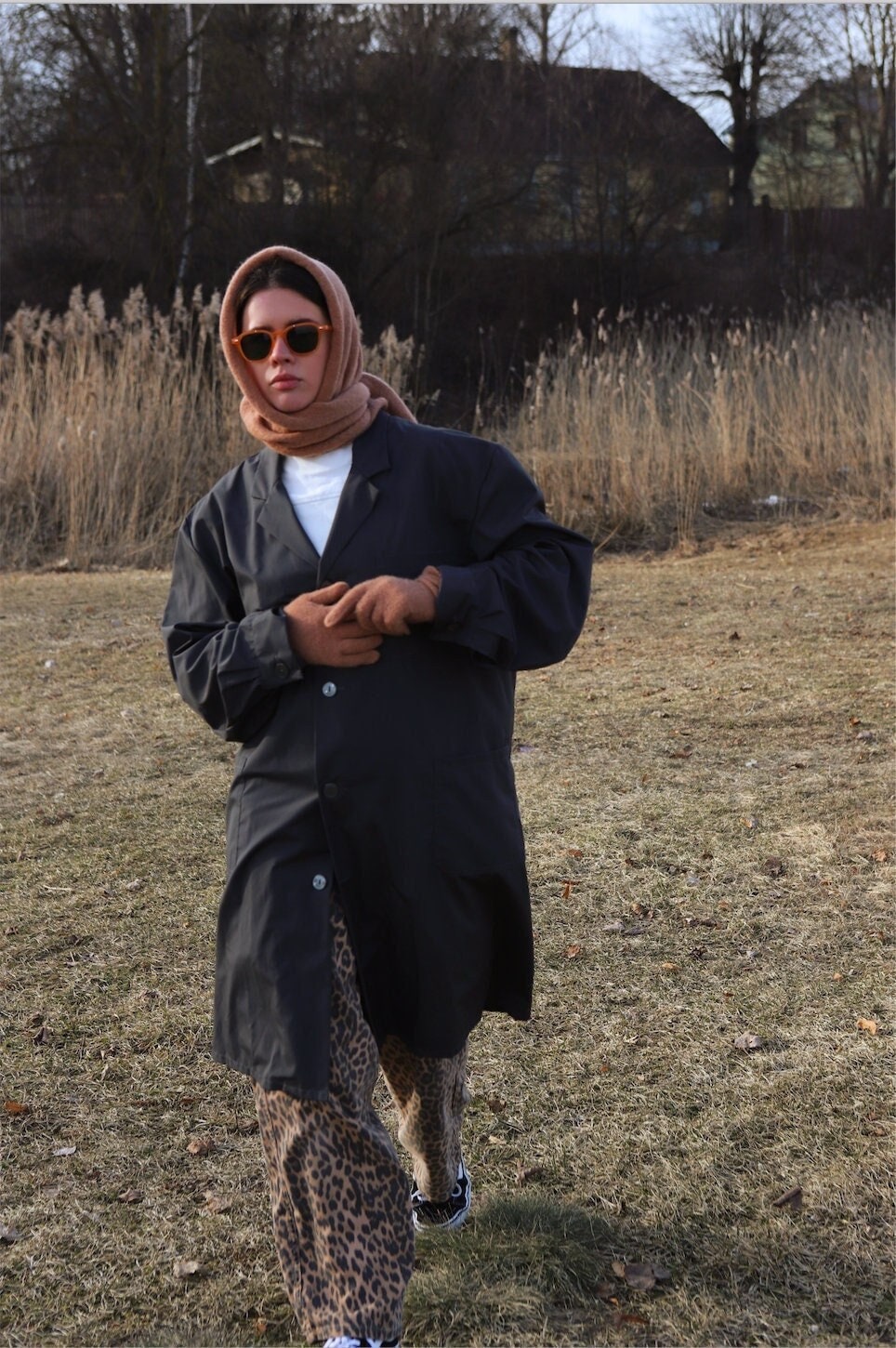 Hand - knitted Oversized Mohair Headscarf in Soft Caramel