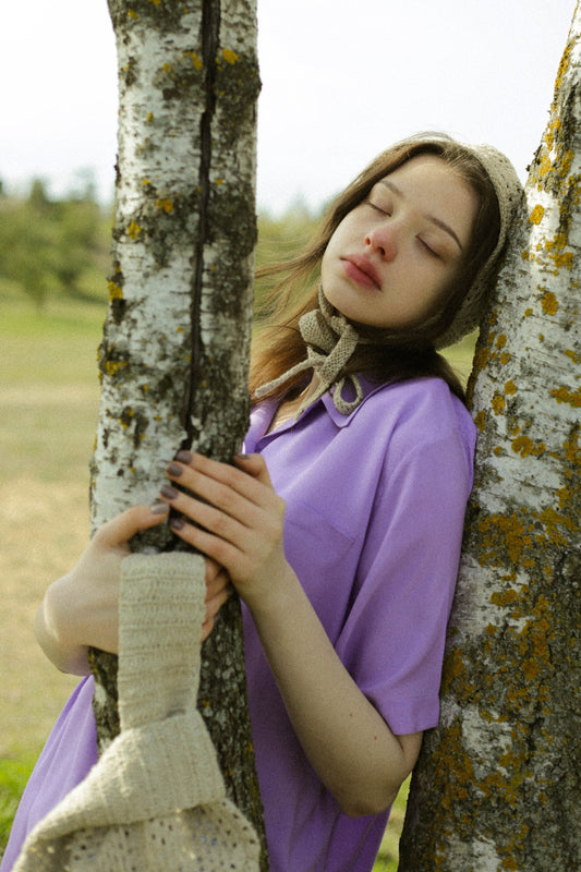 Patchwork Granny Square Adult Crochet Bow Tie Bonnet in Beige