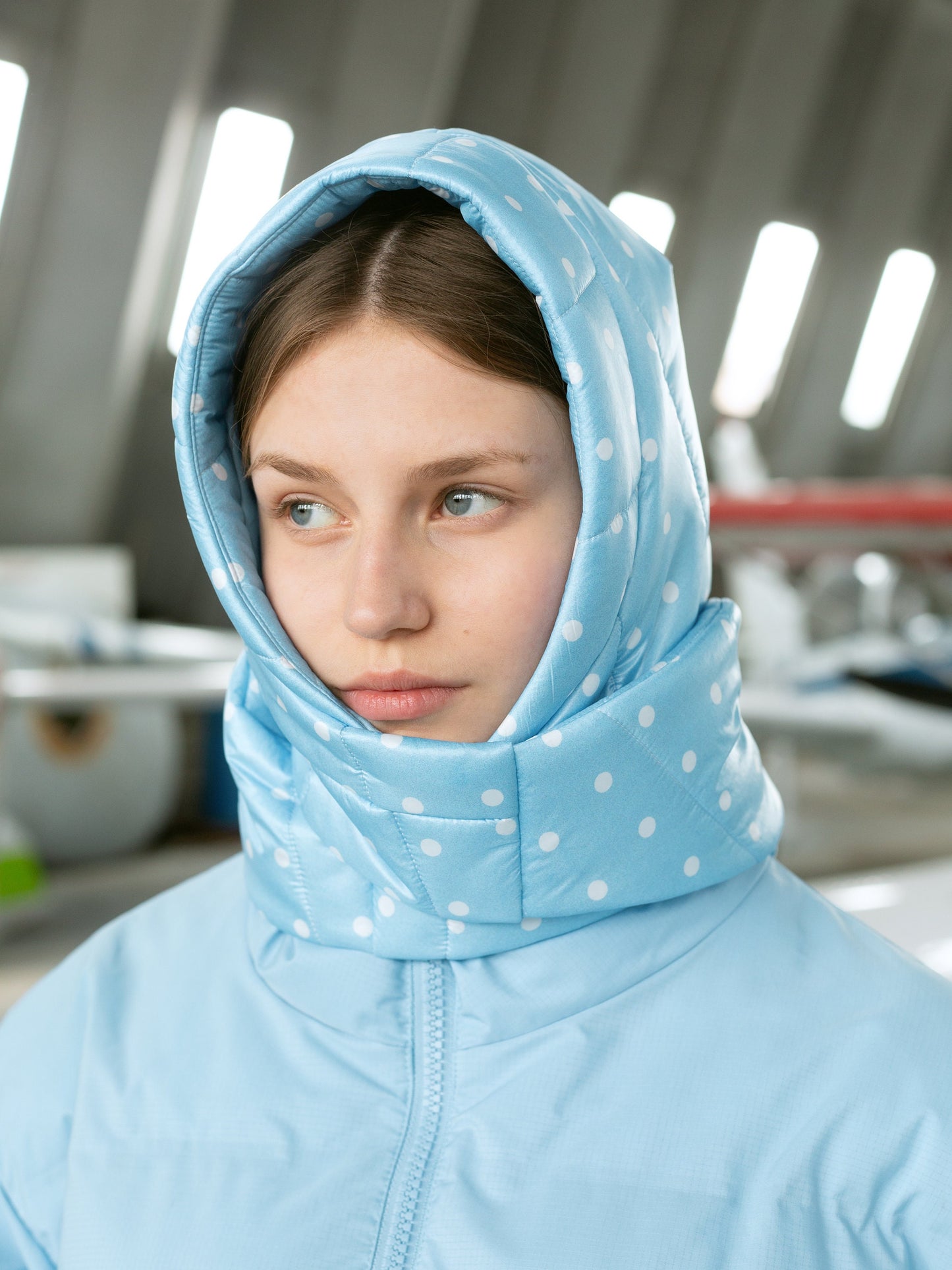 Pillow Headscarf - Balaclava in Baby Blue & Polka Dots