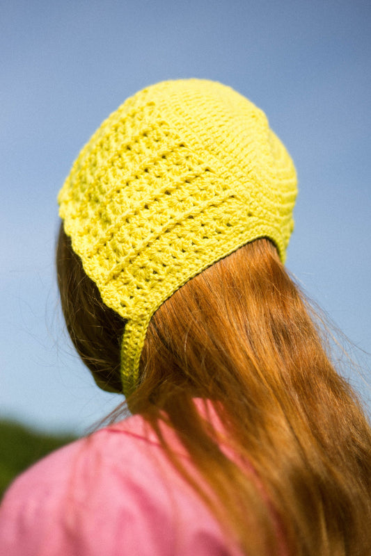 Adult Cotton Crochet Bow Tie Bonnet in Yellow