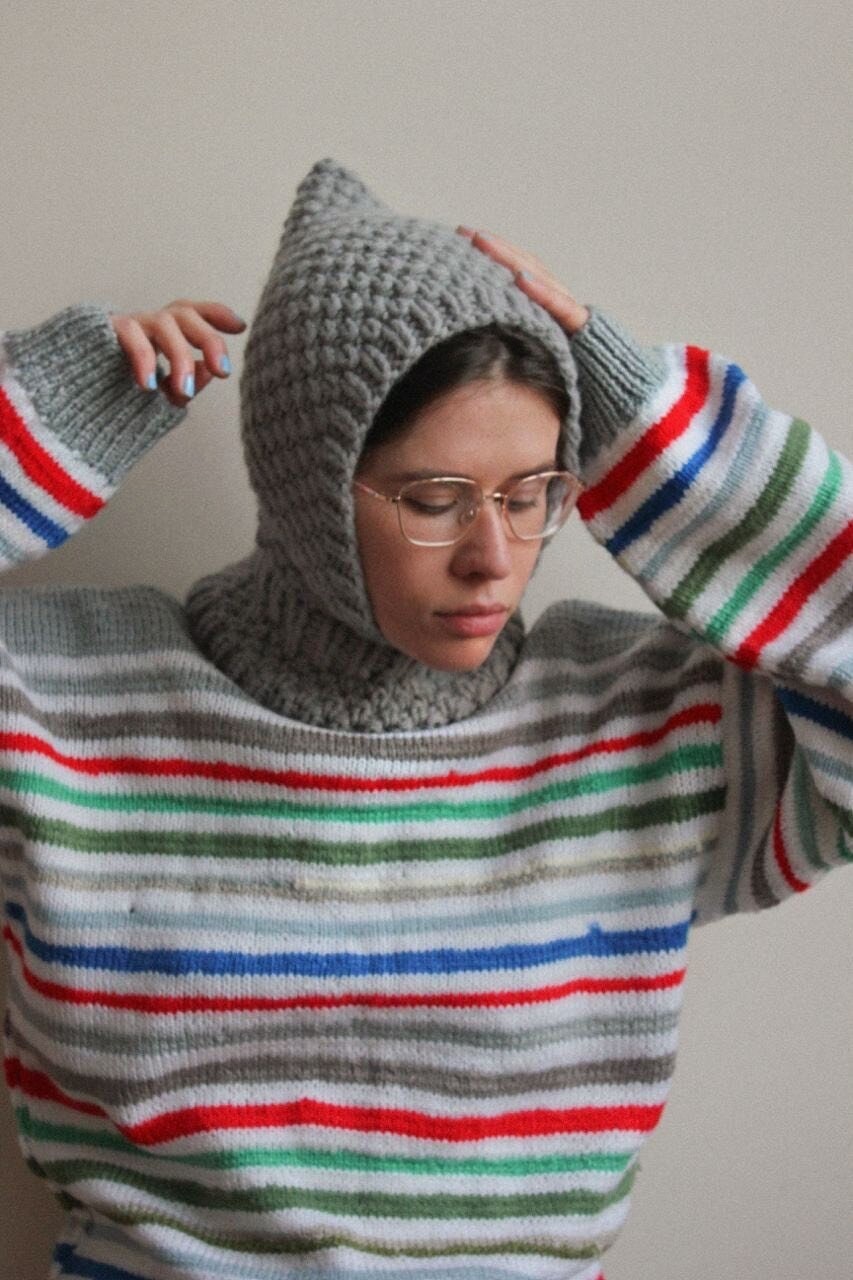 Balaclava Woolen Chunky hat in gray ,mango socky balaclava knit beanie,knit helmet,knit hat,crochet balaclava, knitted hood