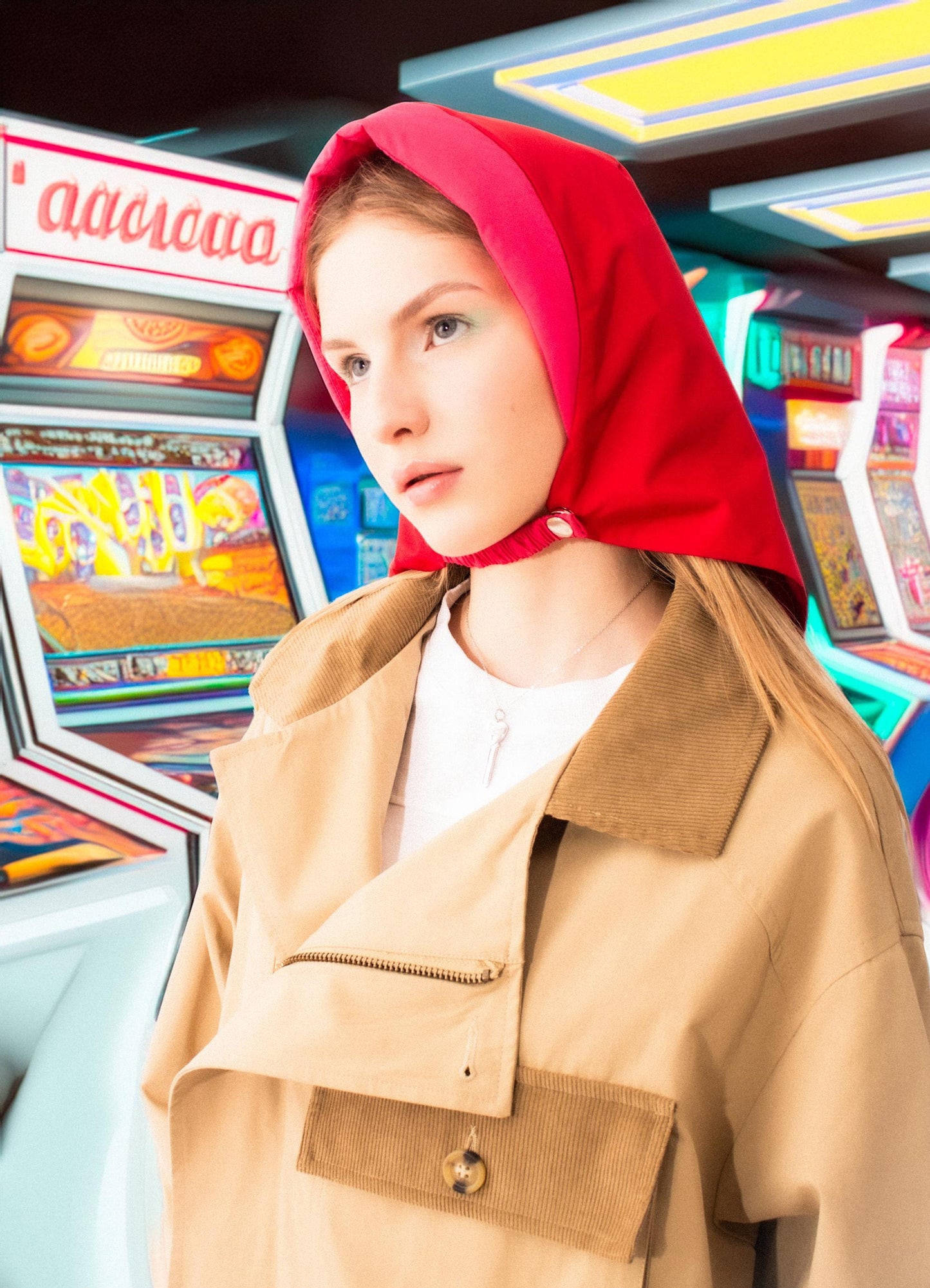 Rain Headscarf in Red & Hot Pink