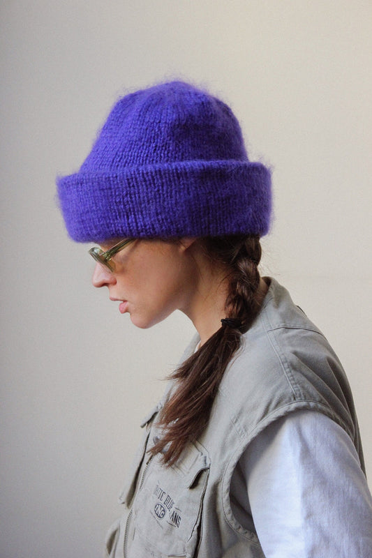 Mohair Beanie Hat in Purple