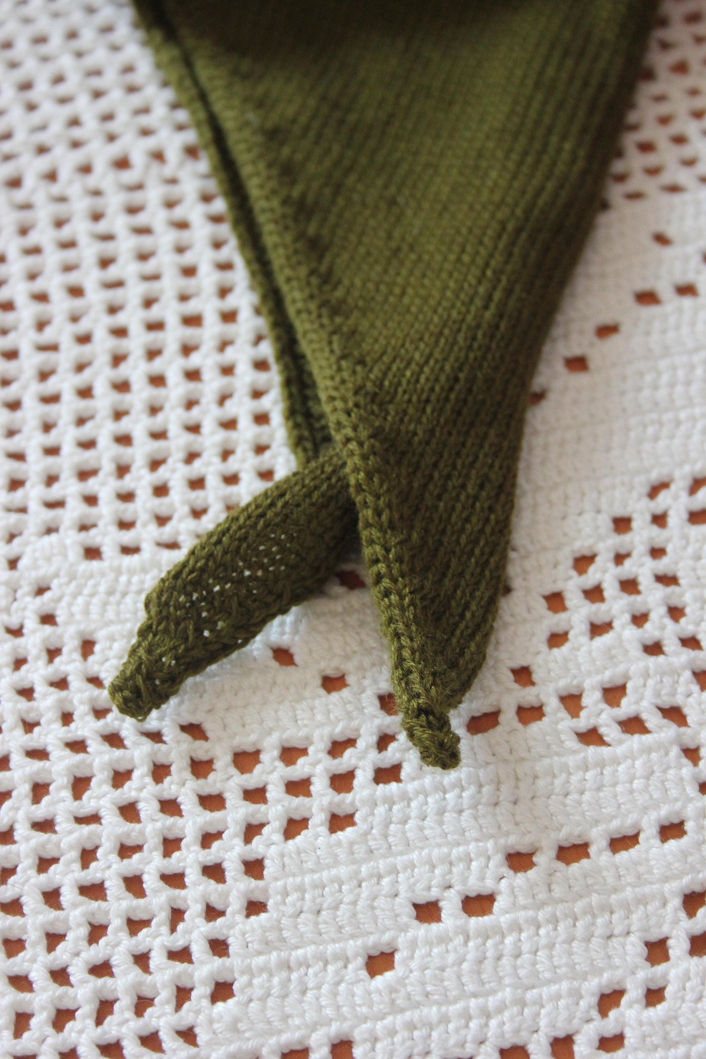 Hand - knitted Headscarf in Khaki Green