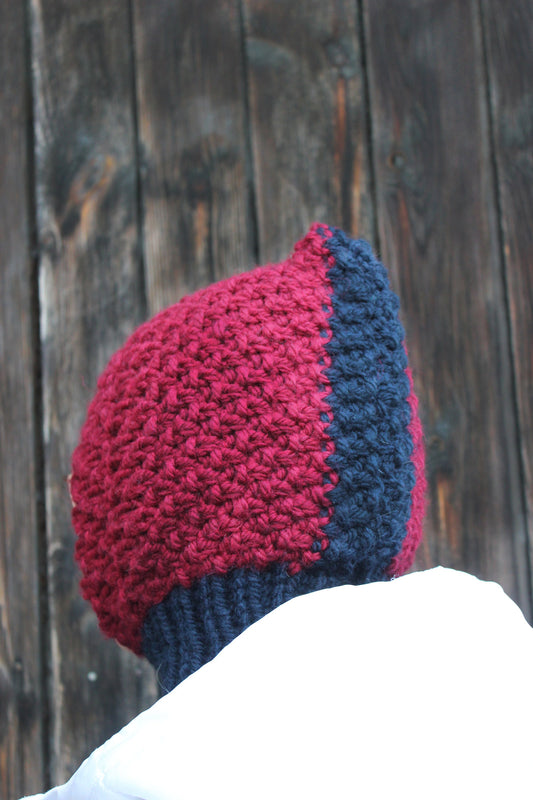 Chunky Woolen Balaclava in Burgundy & Navy