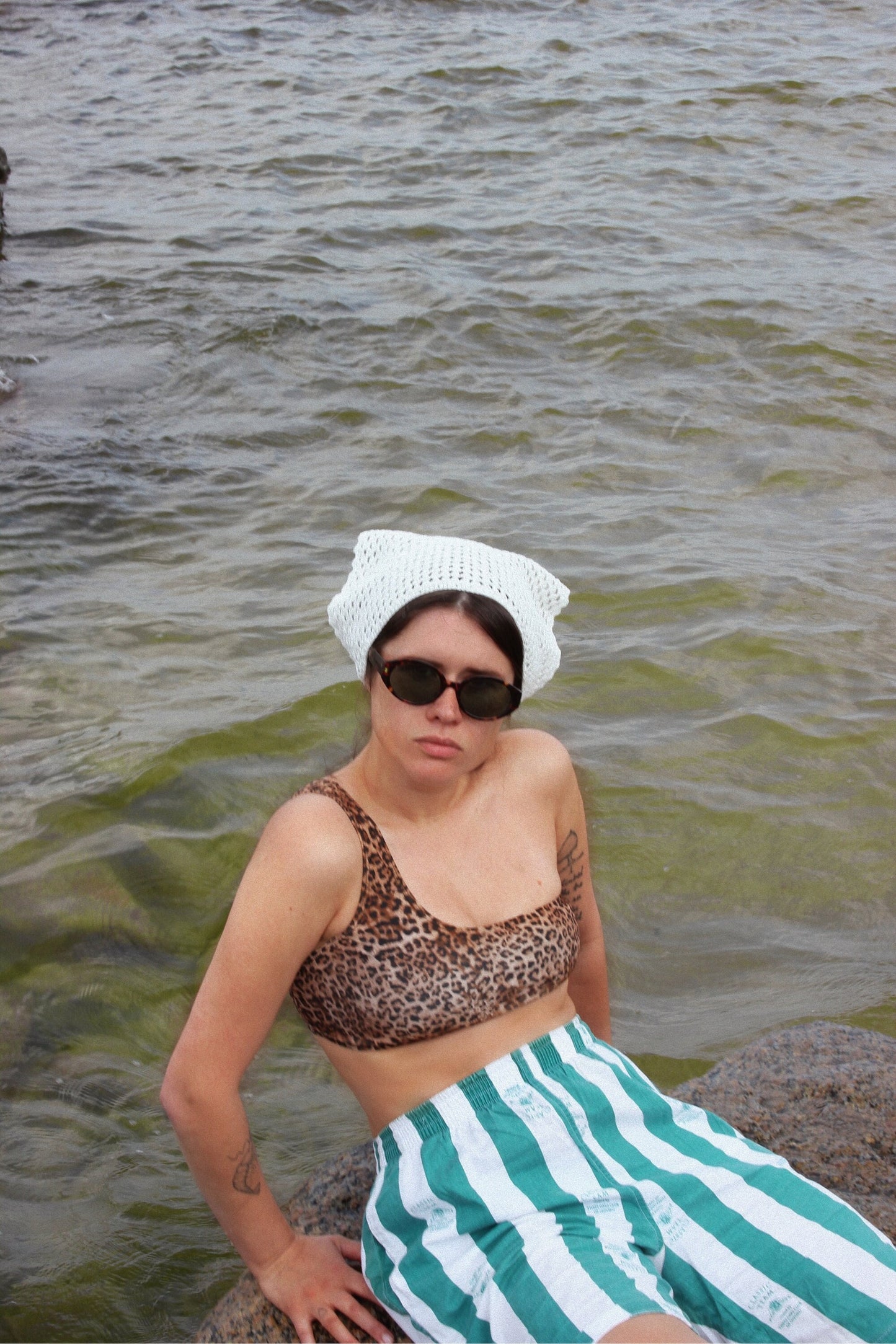 Crochet Mesh Headscarf in White