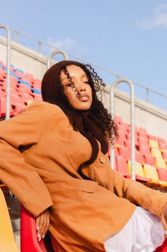 Hand - knitted Adult Bow Tie Mohair Bonnet in Brown