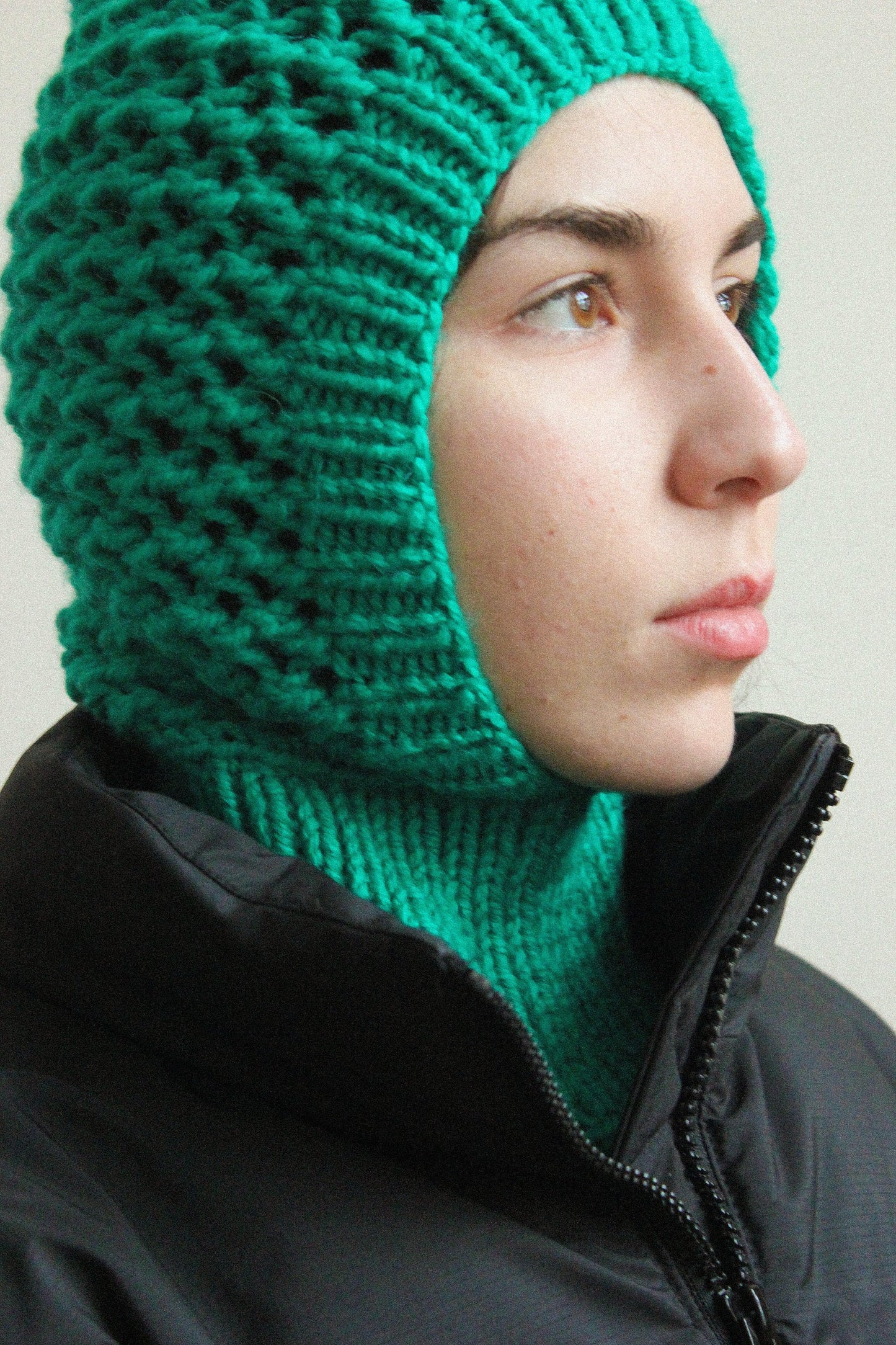 Hand - knitted Demi - season balaclava hat in green,mango socky balaclava knit beanie,knit helmet,knit hat,crochet balaclava