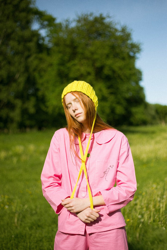 Adult Cotton Crochet Bow Tie Bonnet in Yellow