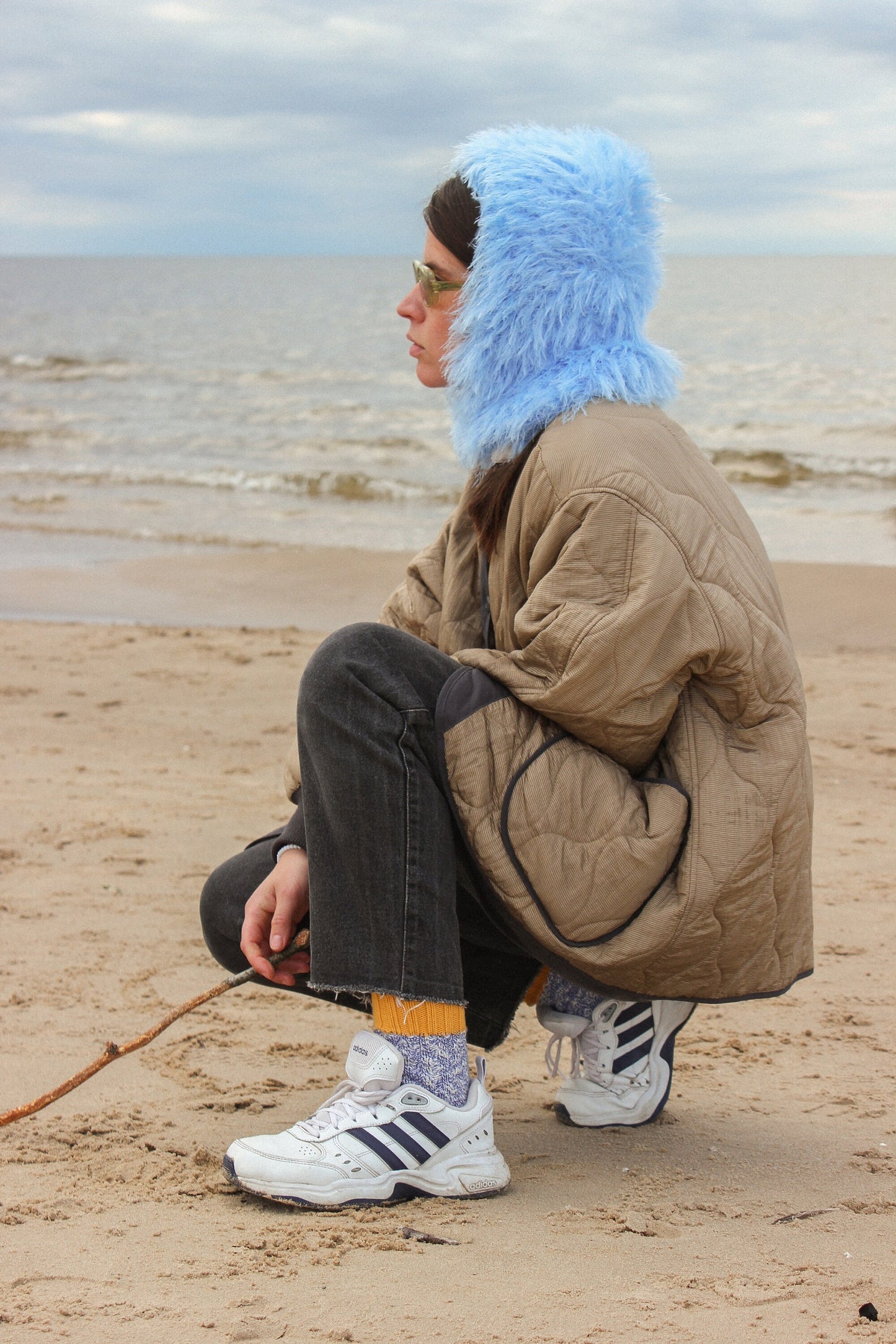 Fuzzy Yeti Faux Fur Balaclava in Azure blue