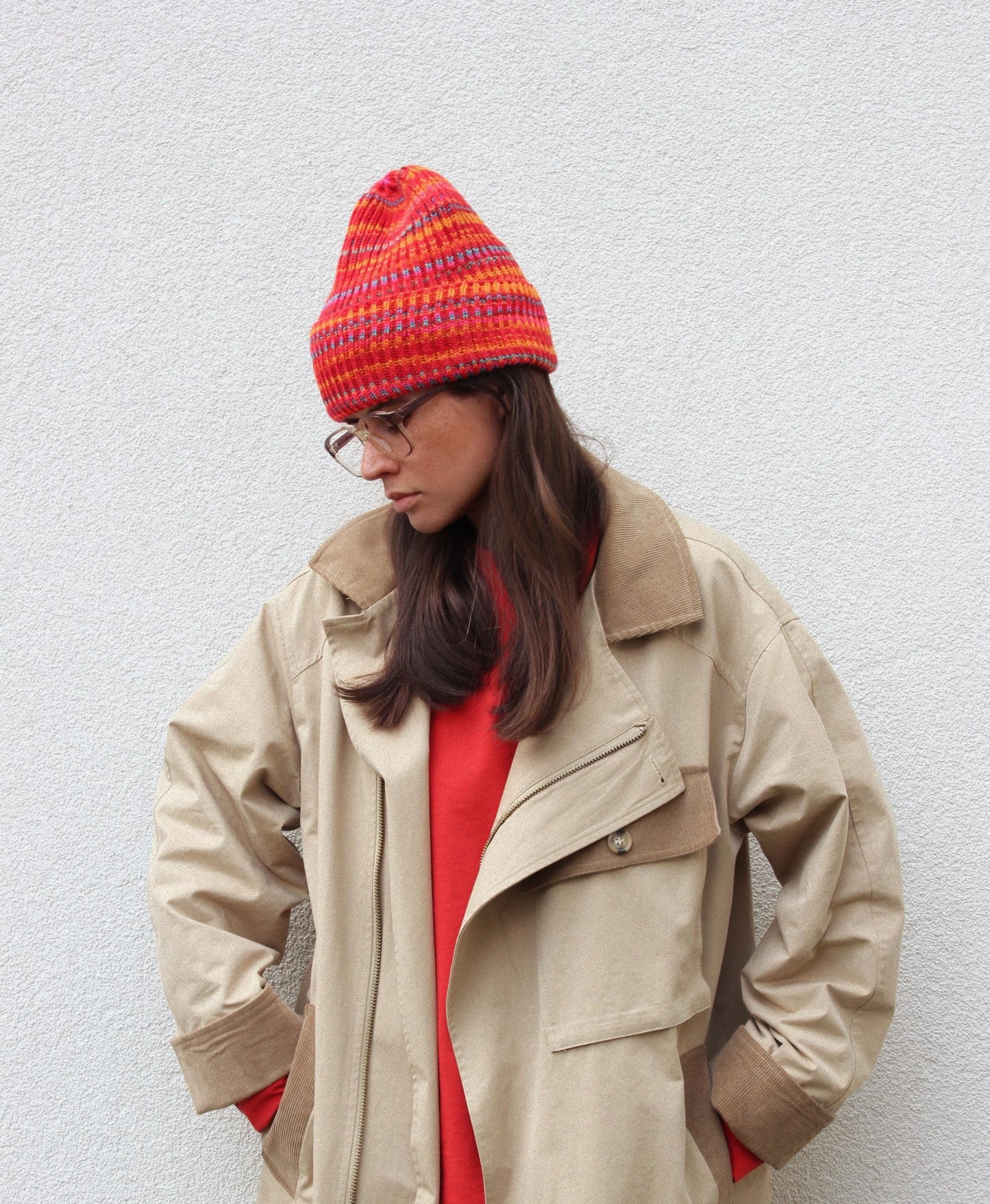 Vibrant Multi Coral beanie hat