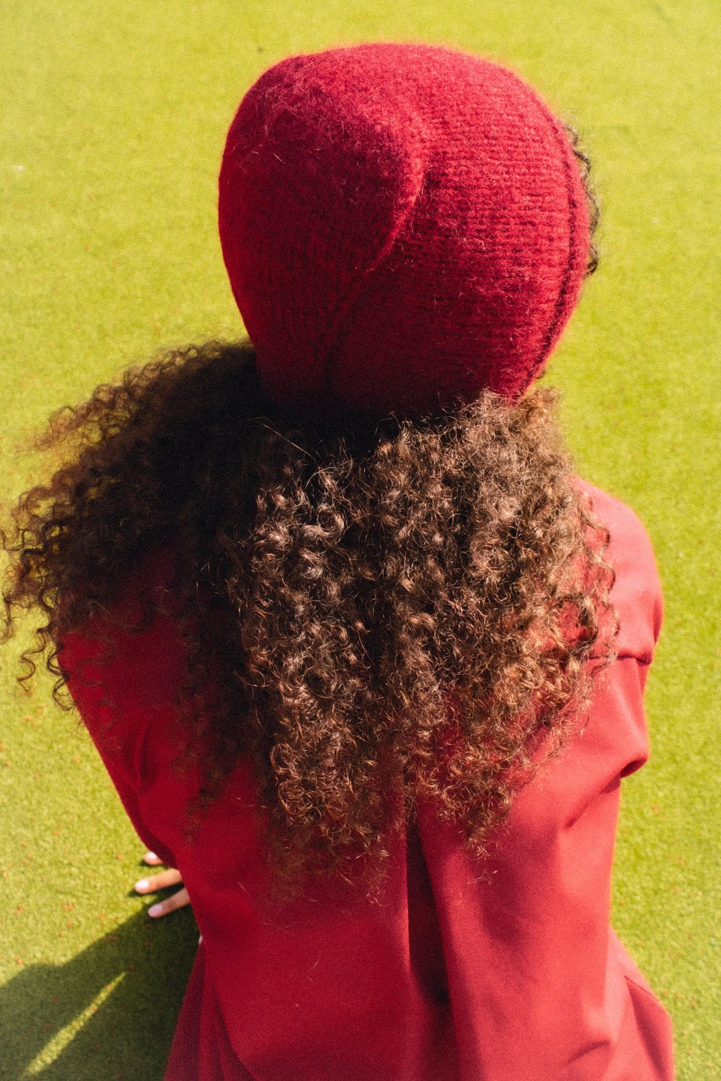 Hand - knitted Adult Bow Tie Mohair Bonnet in Burgundy