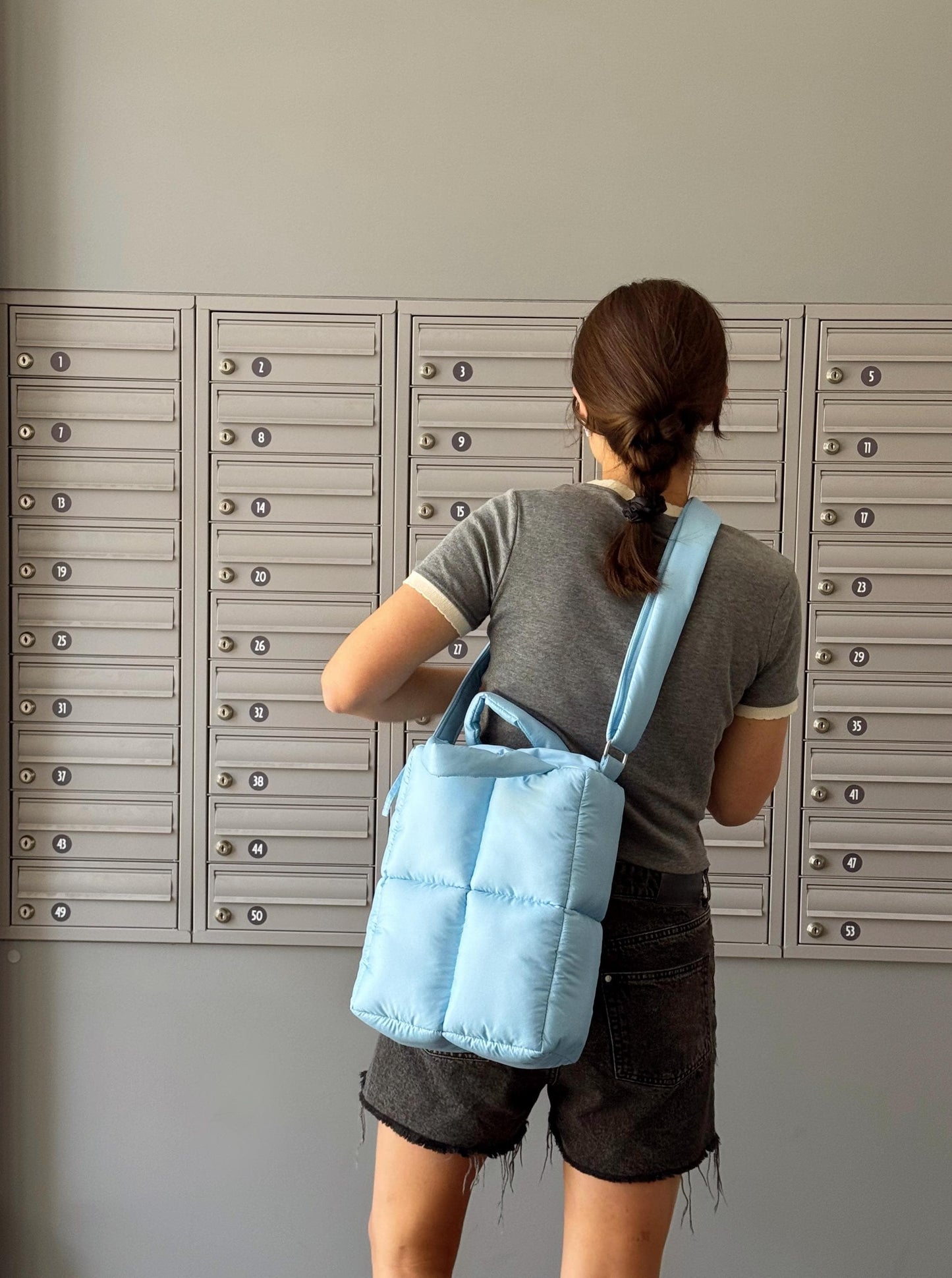 Pillow Puffer Laptop Bag in Baby Blue