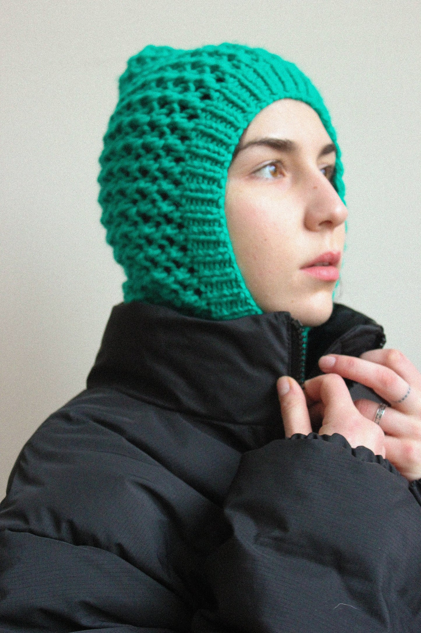 Hand - knitted Demi - season balaclava hat in green,mango socky balaclava knit beanie,knit helmet,knit hat,crochet balaclava