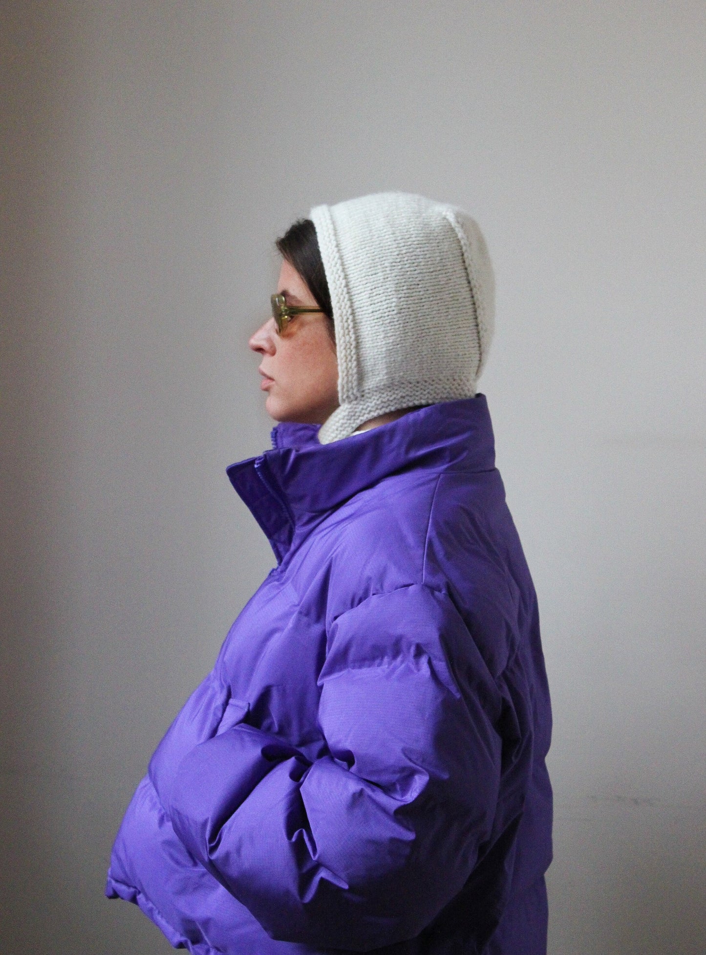 Hand-knitted Adult Bow Long Tie Bonnet hat in White