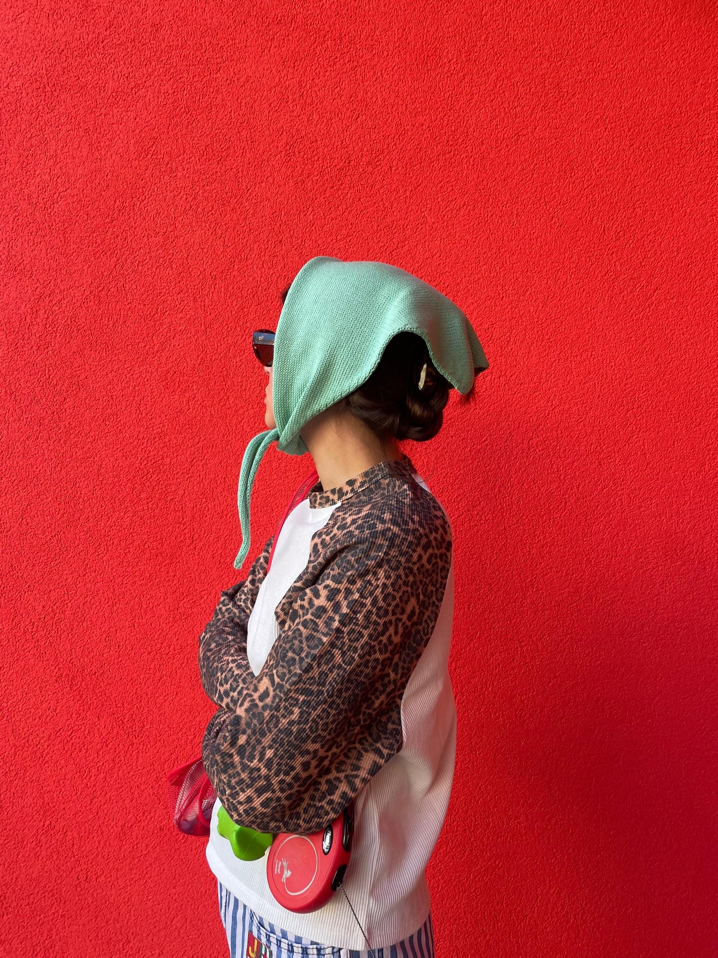 Hand - knitted Spring Headscarf in Pistachio Green