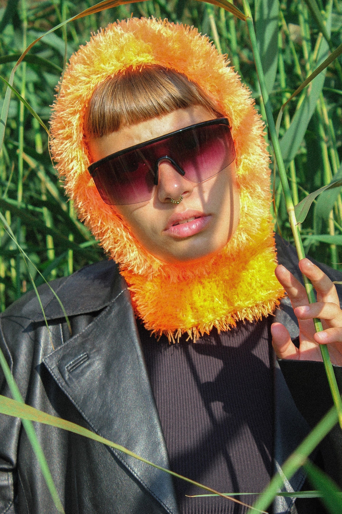 Fuzzy Yeti Faux Fur balaclava hat in mandarin orange