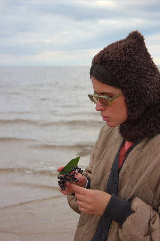 Fuzzy Teddy Faux Fur balaclava hat in brown