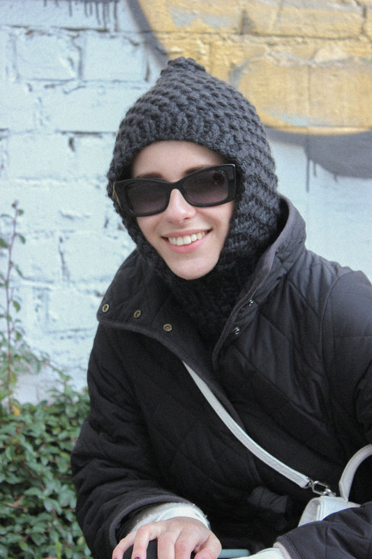 Chunky Woolen Balaclava in Charcoal Black