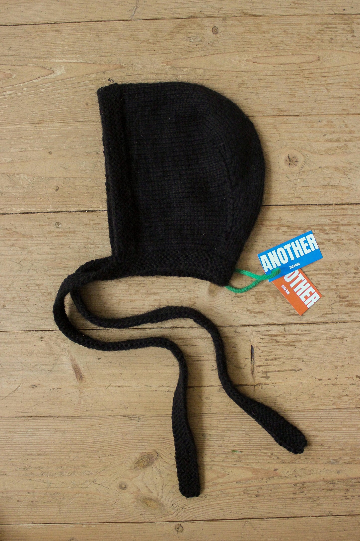 Hand - knitted Adult Bow Tie Mohair Bonnet in black