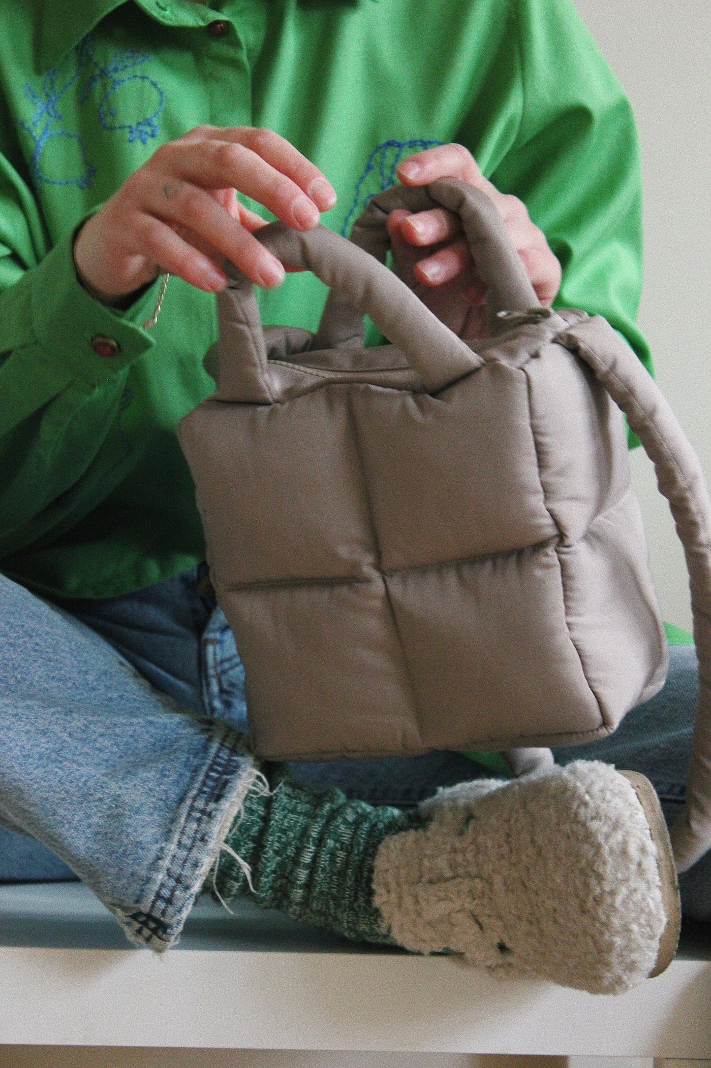 Mini Pillow Puffer Essential bag in Beige