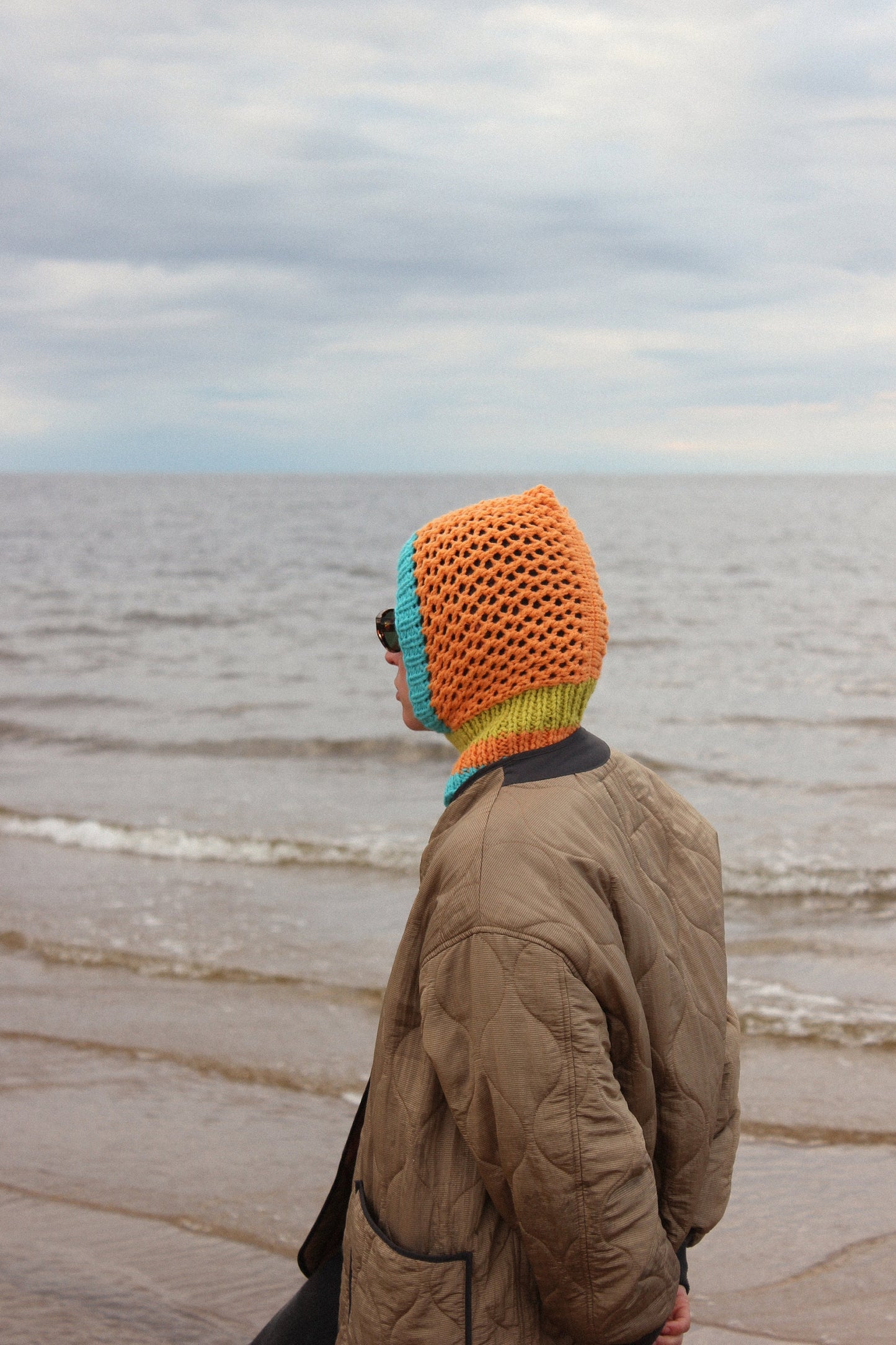 Multicoloured Demi - season Papaya balaclava hat,mango socky balaclava knit beanie,knit helmet,knit hat,crochet balaclava