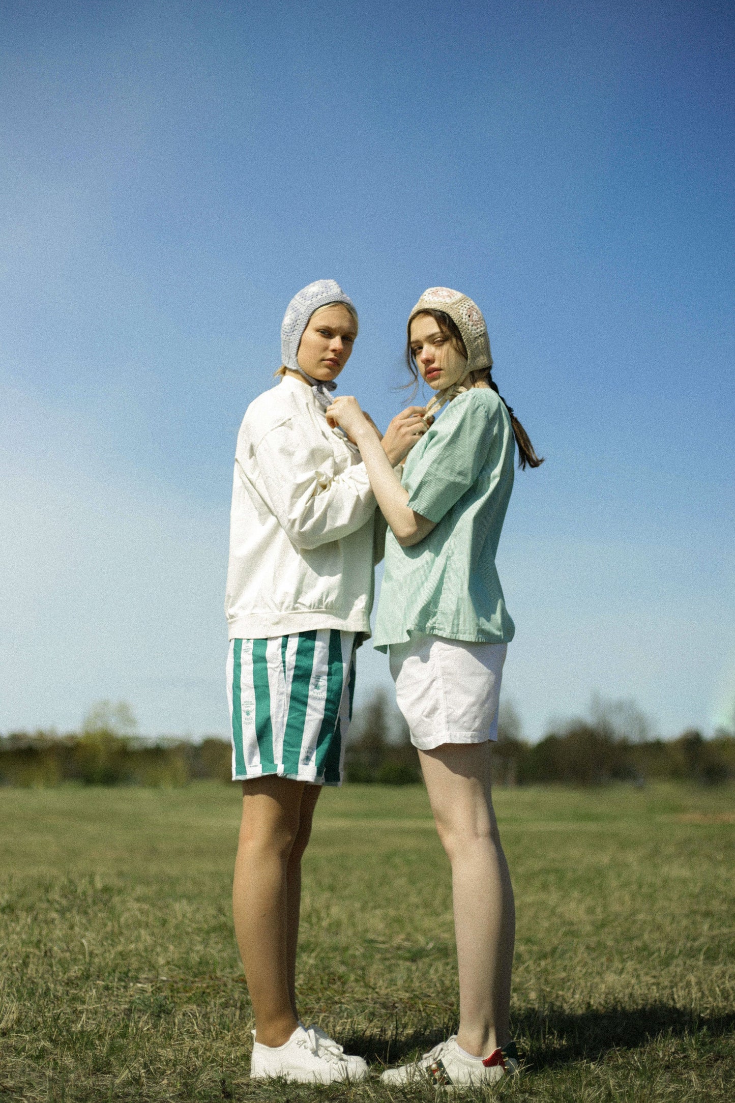 Patchwork Granny Square Adult Crochet Bow Tie Bonnet in Beige