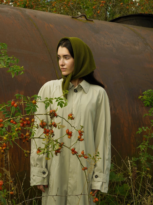 Hand - knitted Headscarf in Khaki Green