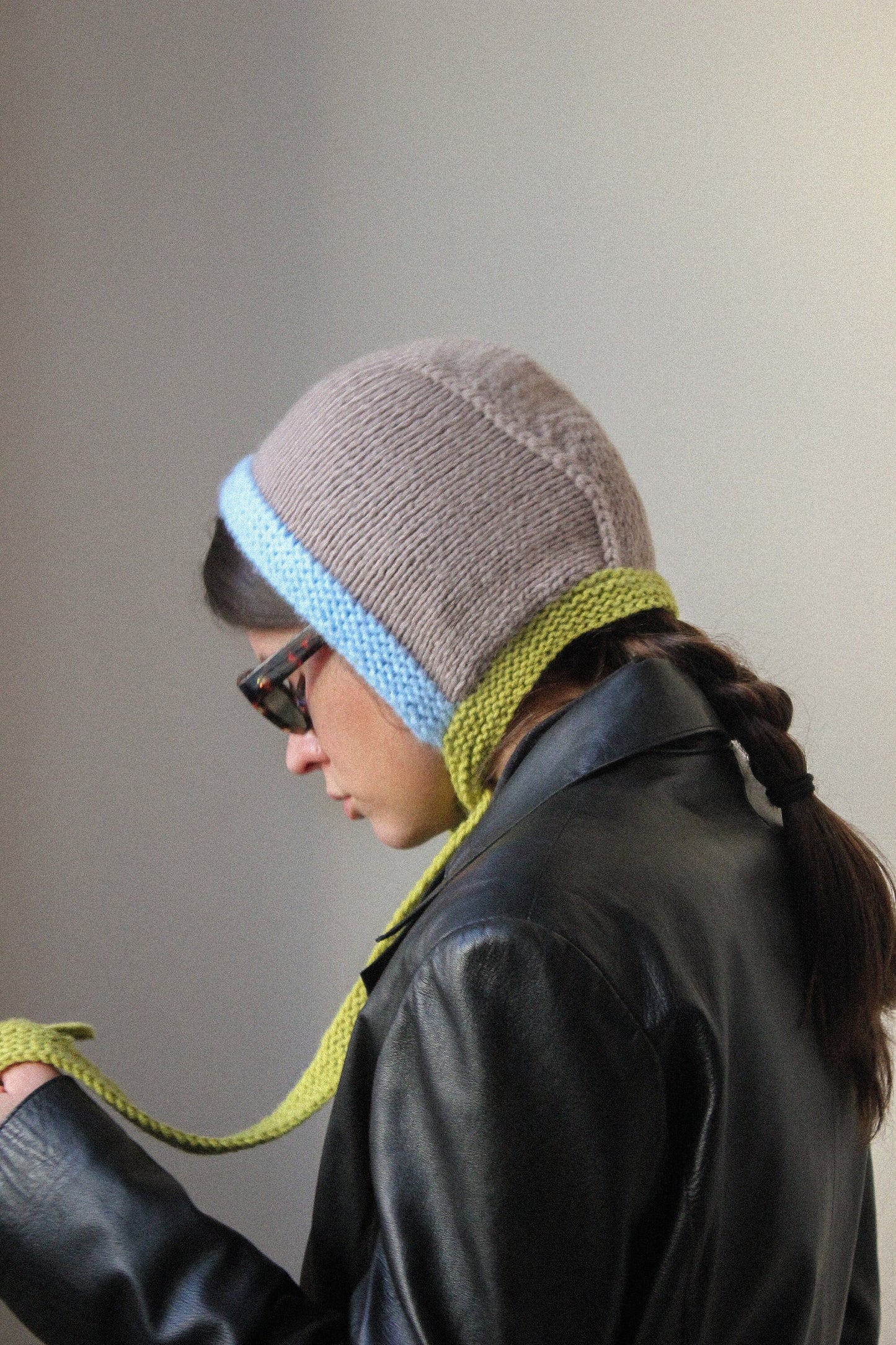 Hand - Knitted Multi Pastele Chunky Bow Tie Bonnet Hat