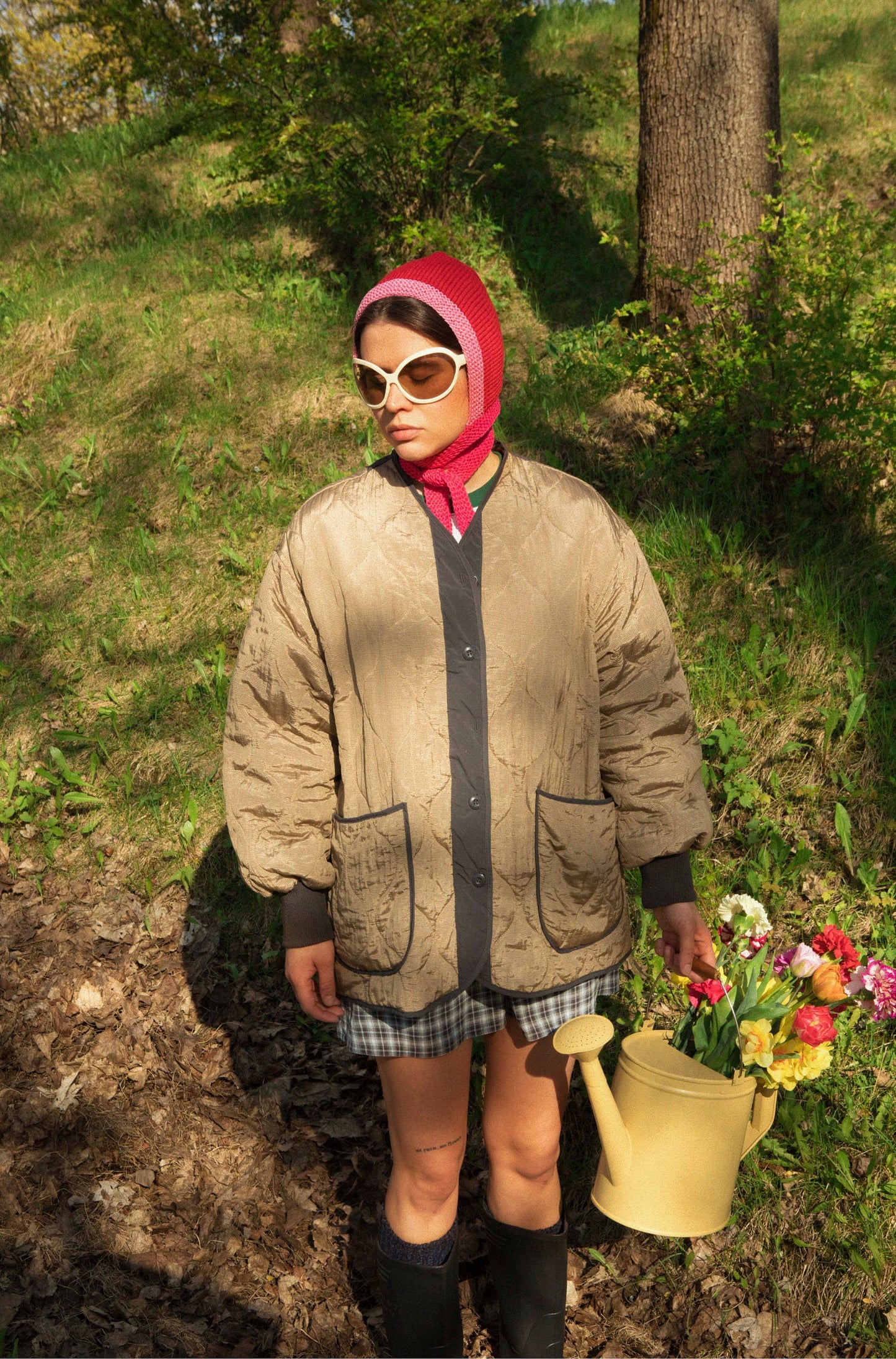 Hand - Knitted Woolen Multi Pink & Red Bow Tie Bonnet Hat