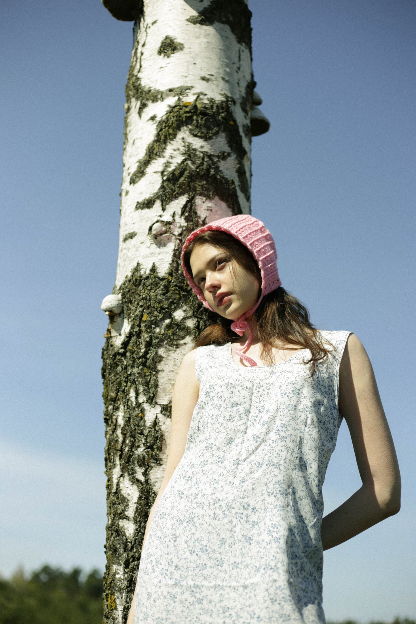Adult Cotton Crochet Bow Tie Bonnet in Pink
