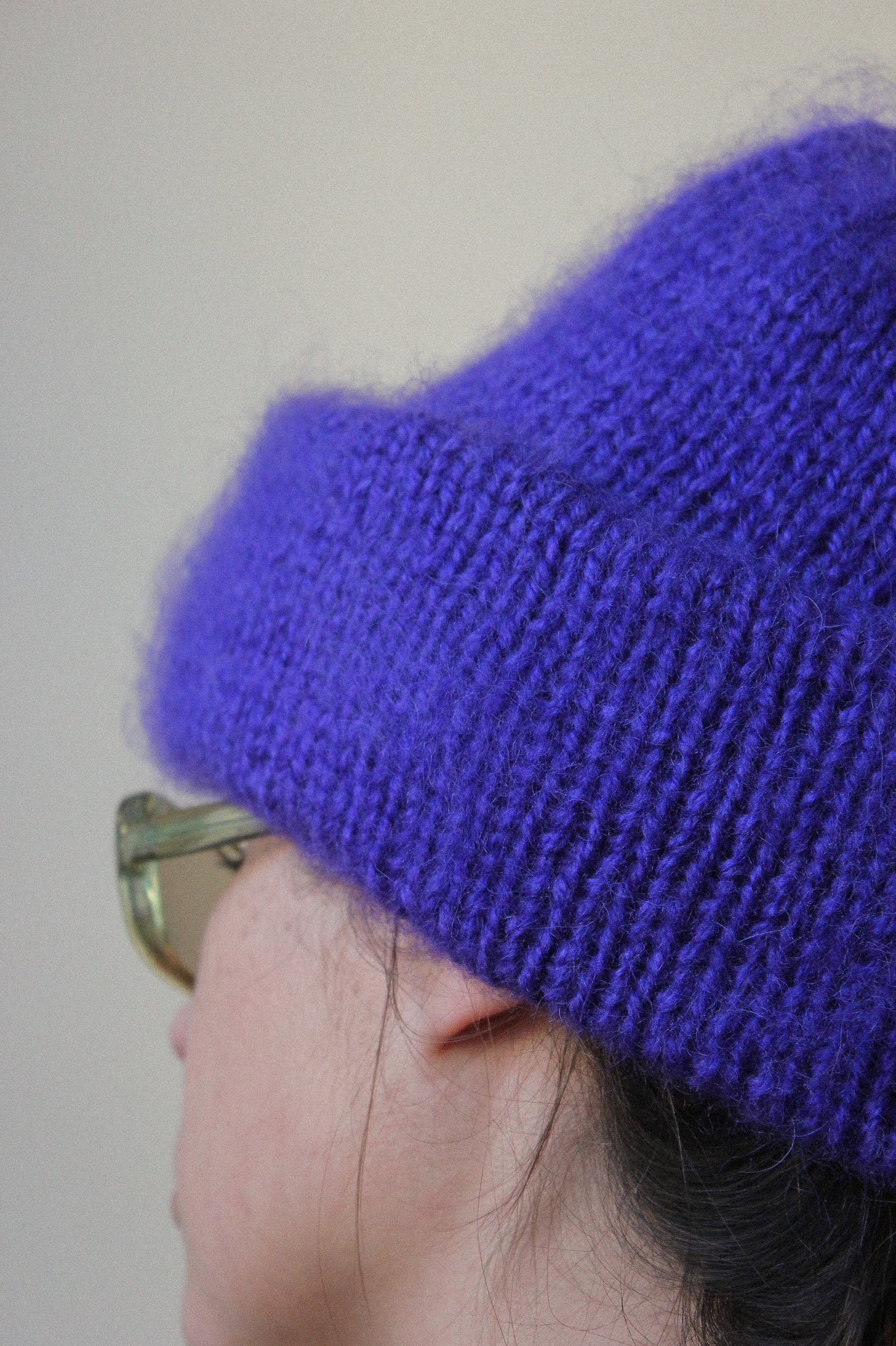 Mohair Beanie Hat in Purple