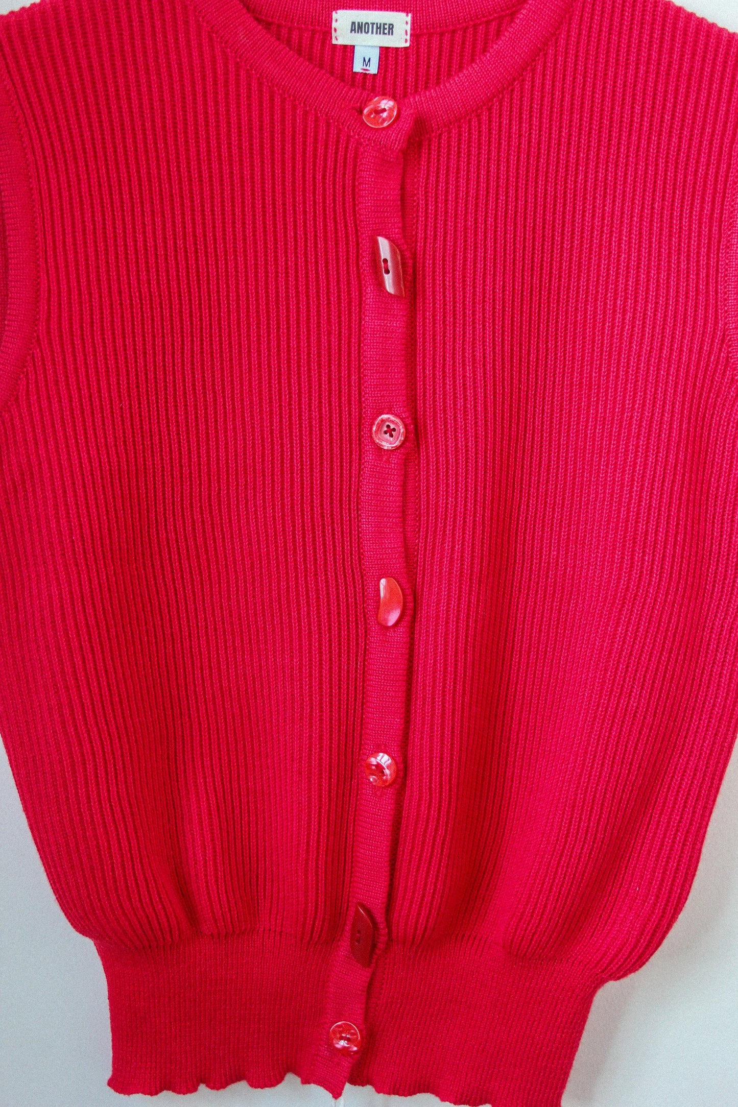 Knitted Premium Cotton Vest with random buttons in Red