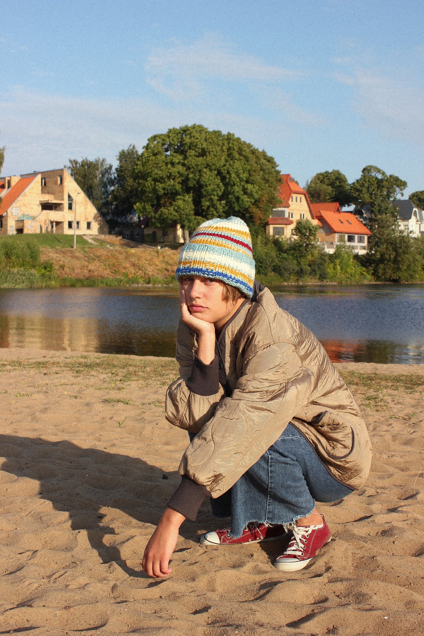 Multicolored winter beanie hat