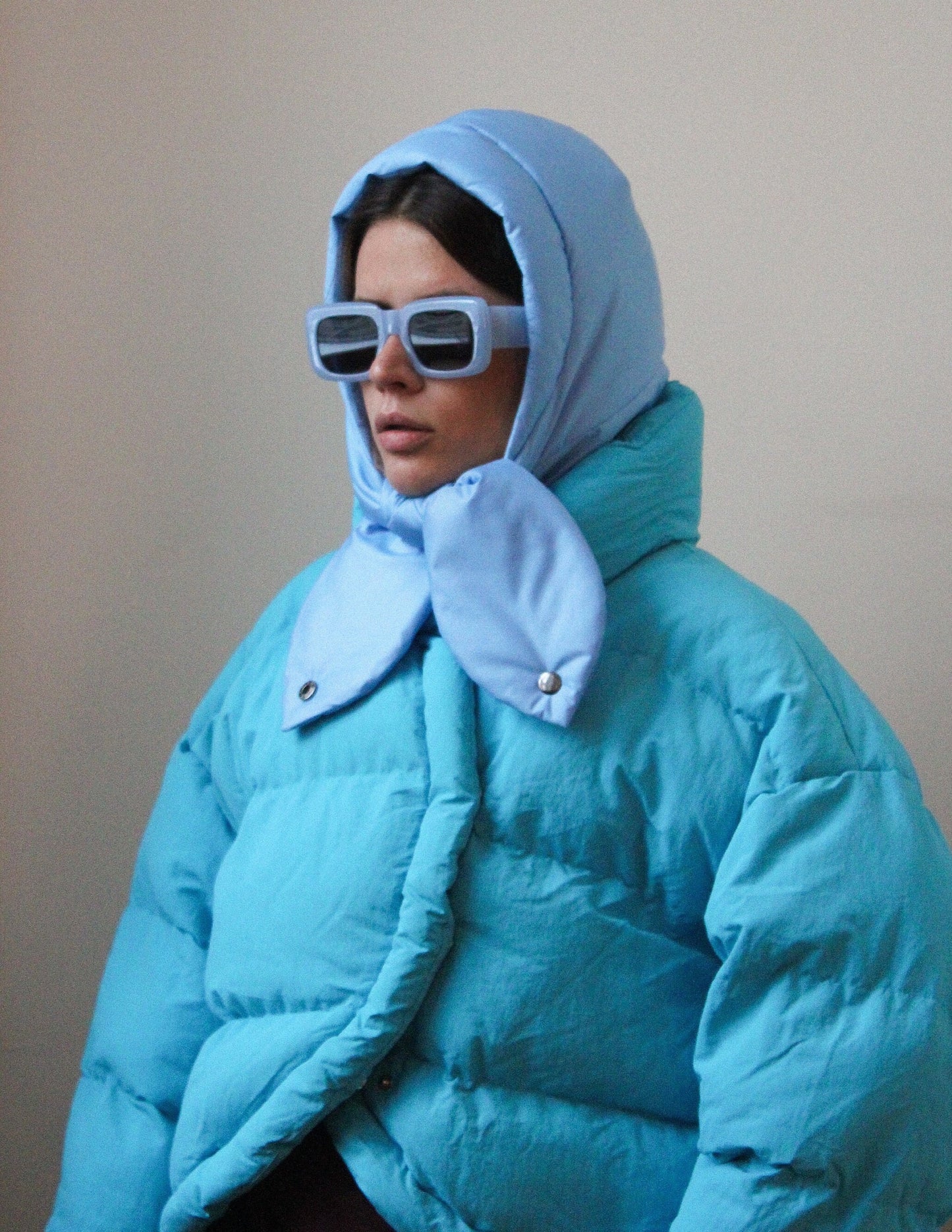 Pillow Puffer Headscarf - Balaclava in Baby Blue