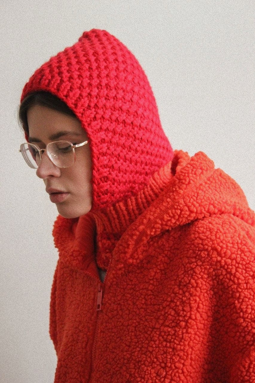 Balaclava Woolen Chunky hat in red and orange ,mango socky balaclava knit beanie,knit helmet,knit hat,crochet balaclava, knitted hood