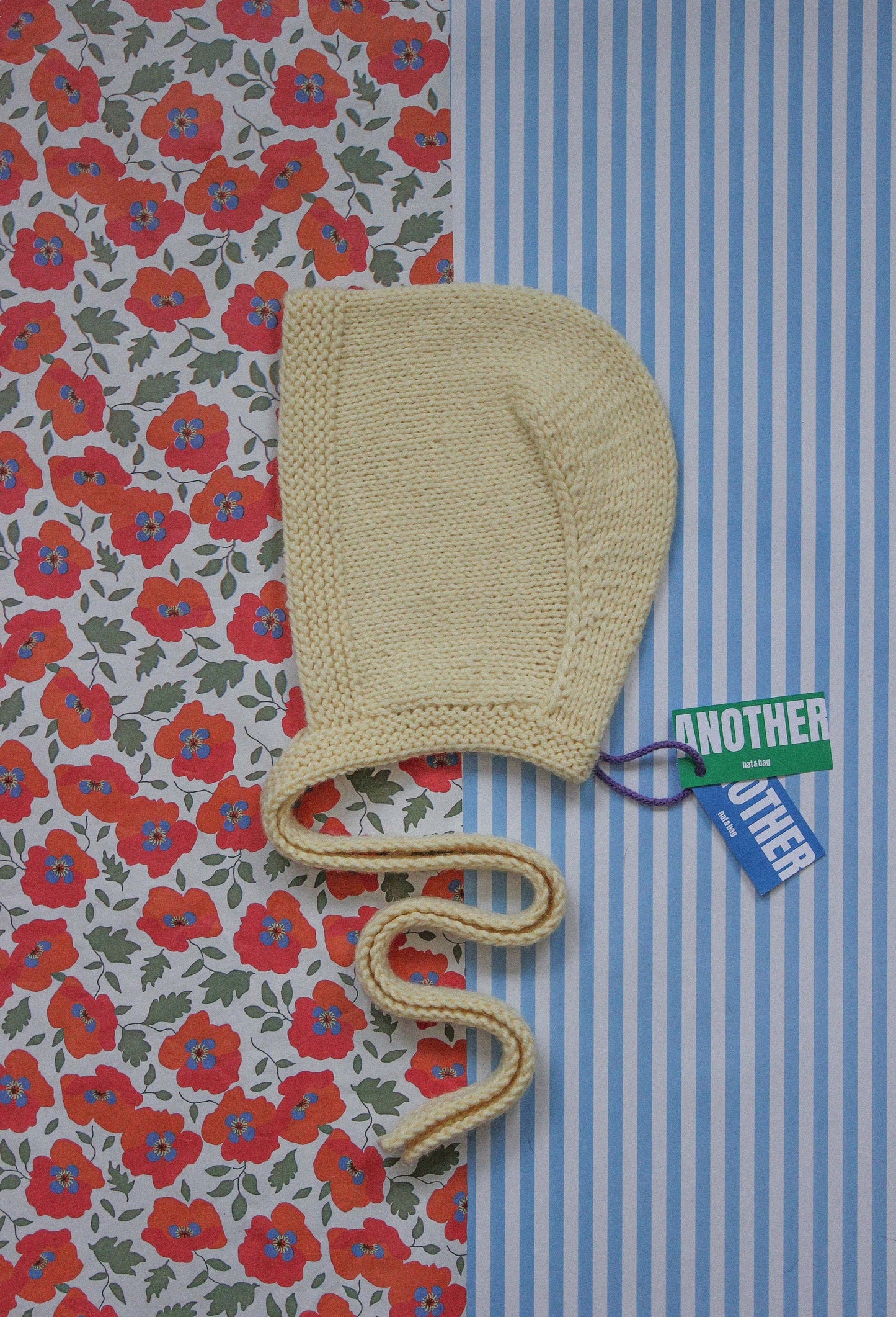 Hand-knitted Adult Bow Tie Bonnet hat in Butter Yellow