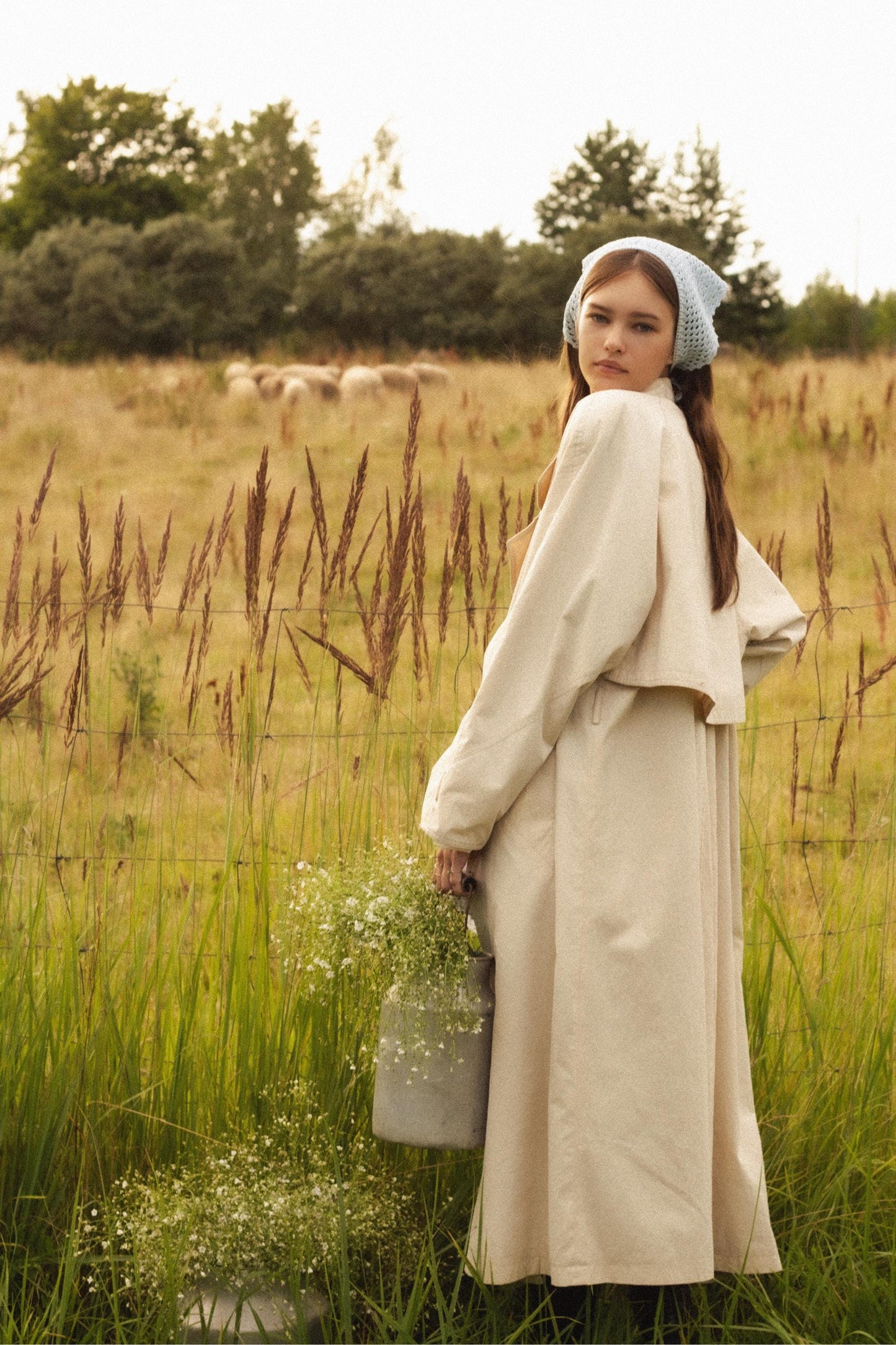 Crochet Mesh Headscarf in Light Blue