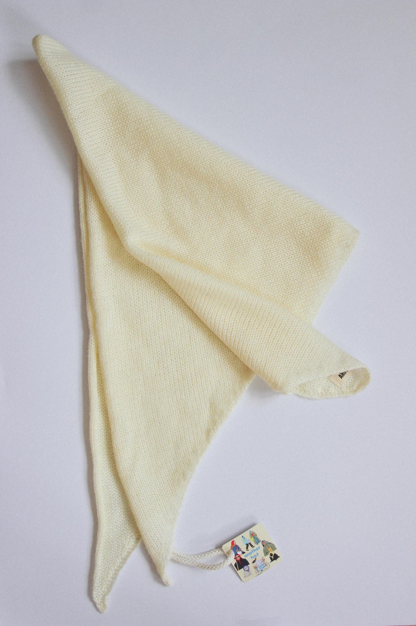 Hand - knitted Mohair Headscarf in Buttermilk Yellow