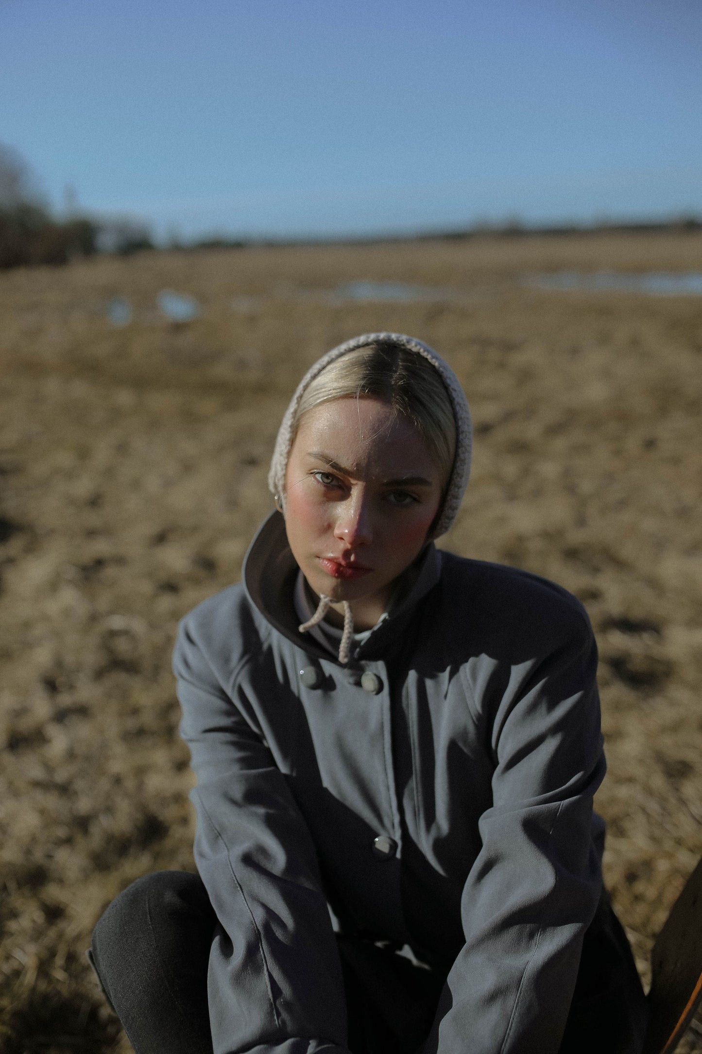 Handknitted Adult Bow Tie Bonnet in Beige
