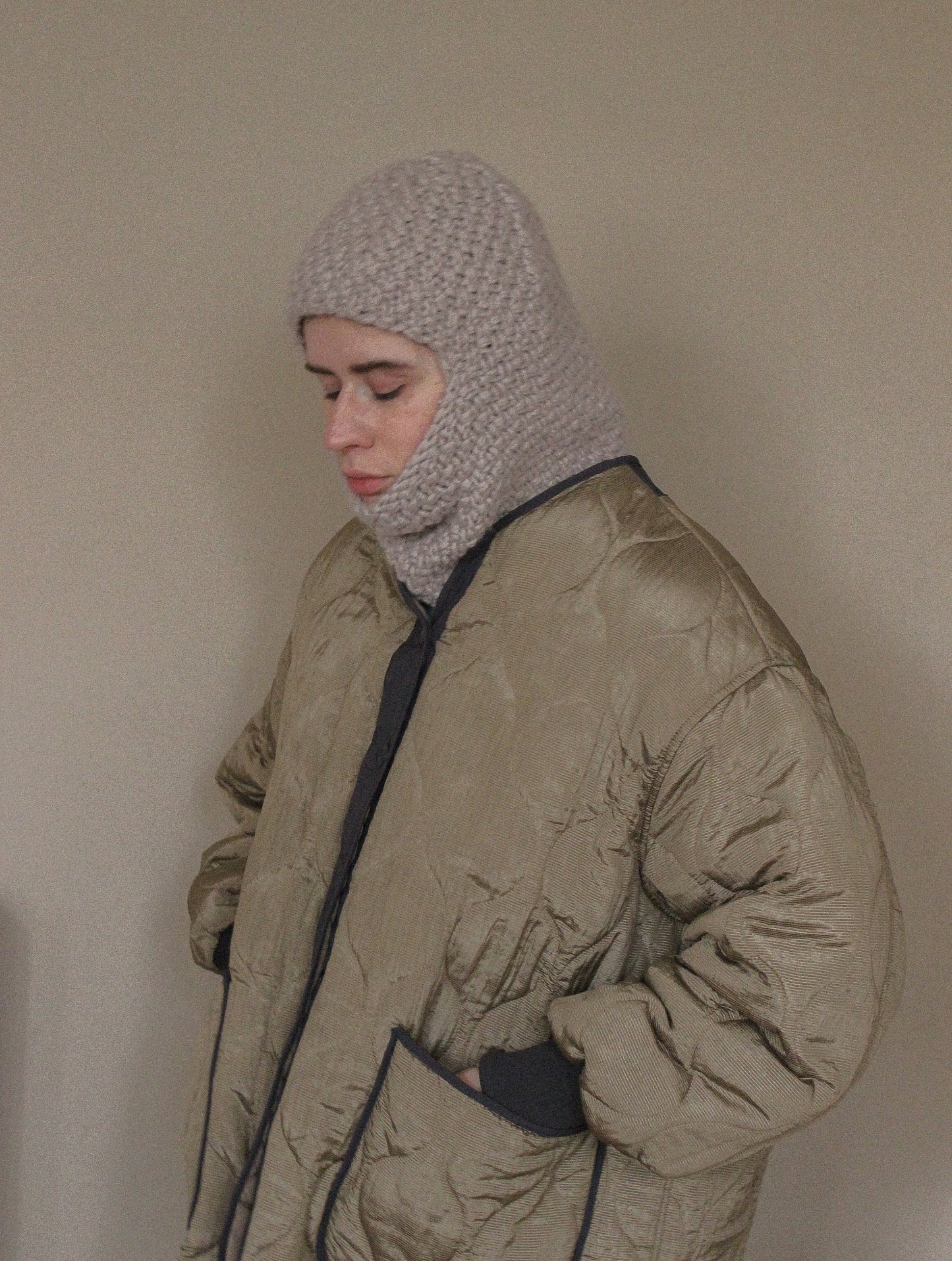 Hand knitted Chunky balaclava ski mask in cream beige