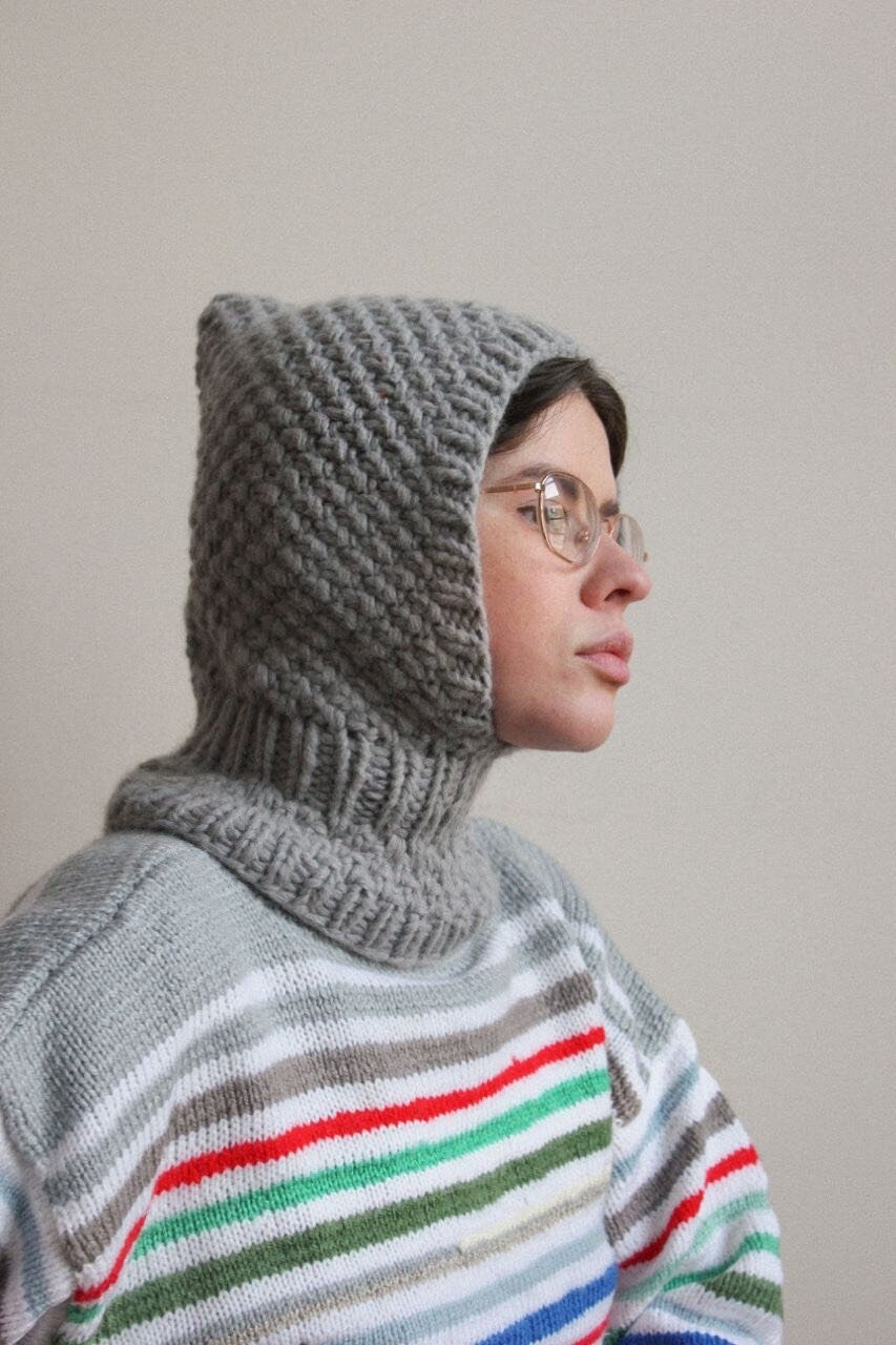 Balaclava Woolen Chunky hat in gray ,mango socky balaclava knit beanie,knit helmet,knit hat,crochet balaclava, knitted hood