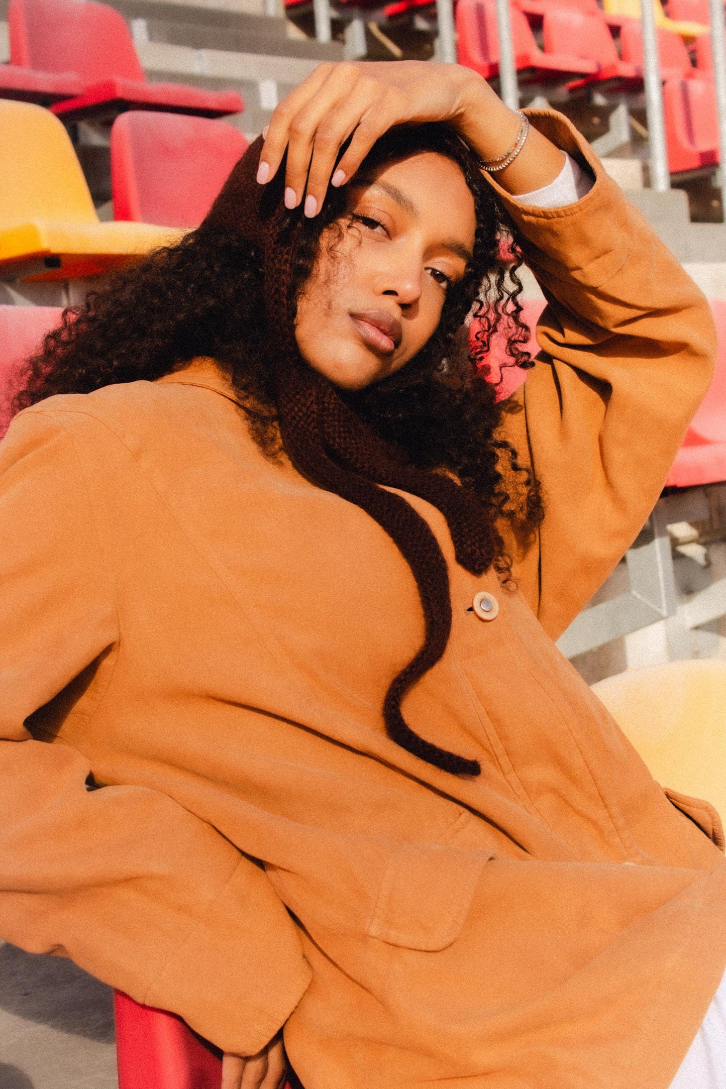 Hand - knitted Adult Bow Tie Mohair Bonnet in Brown