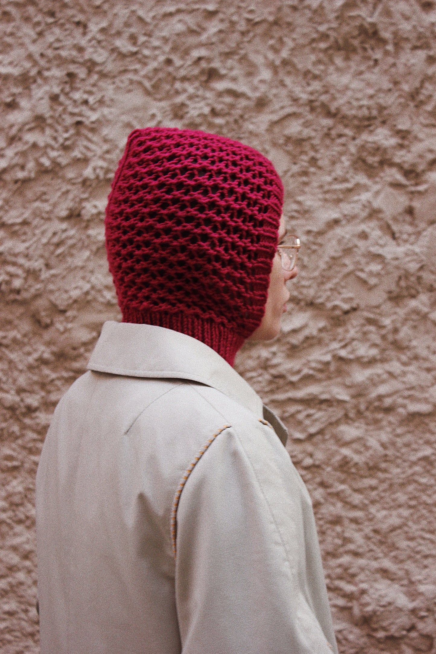 Demi - season Balaclava hat in crimson pink ,mango socky balaclava knit beanie,knit helmet,knit hat,crochet balaclava, knitted hood