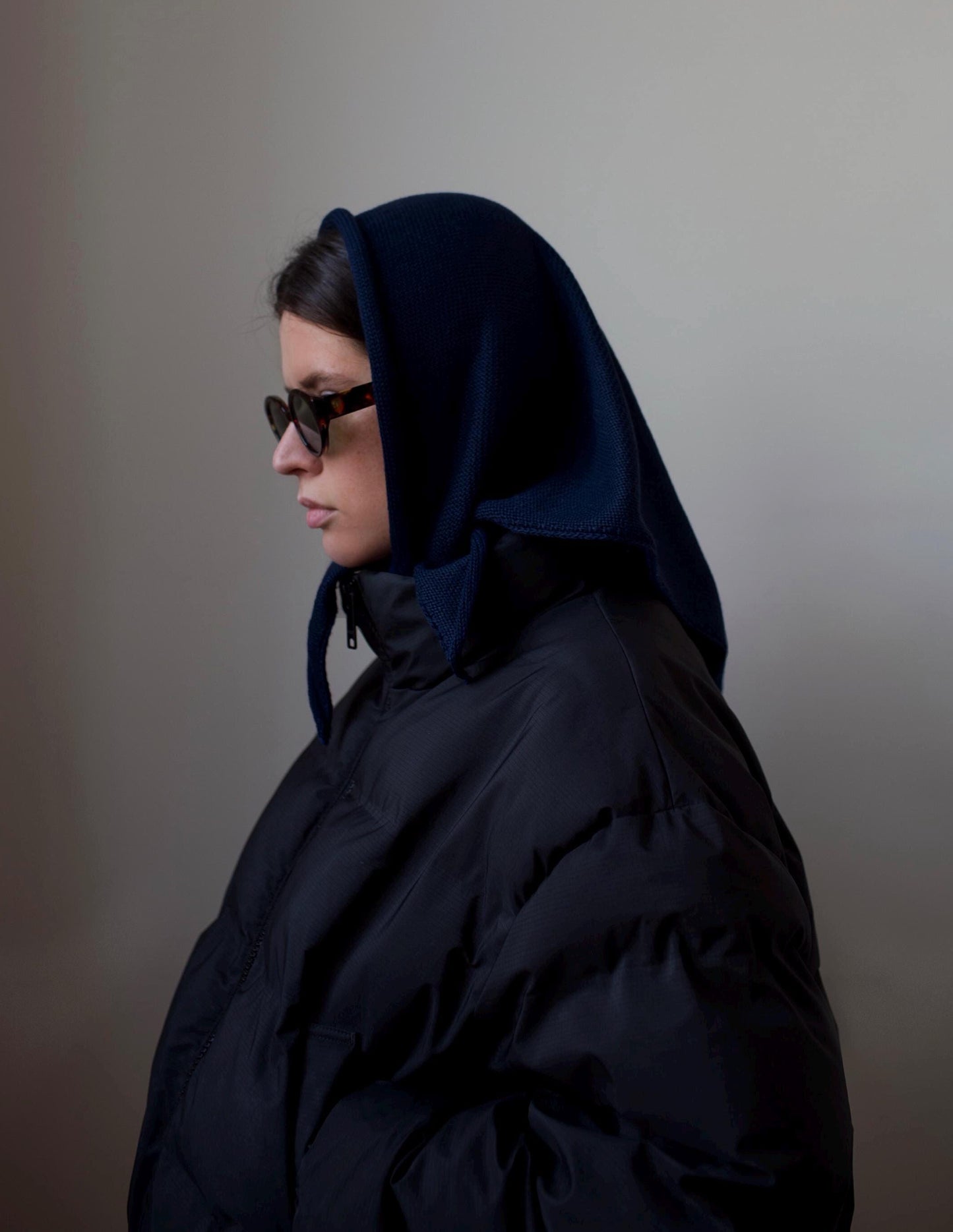 Hand - knitted Headscarf in Navy