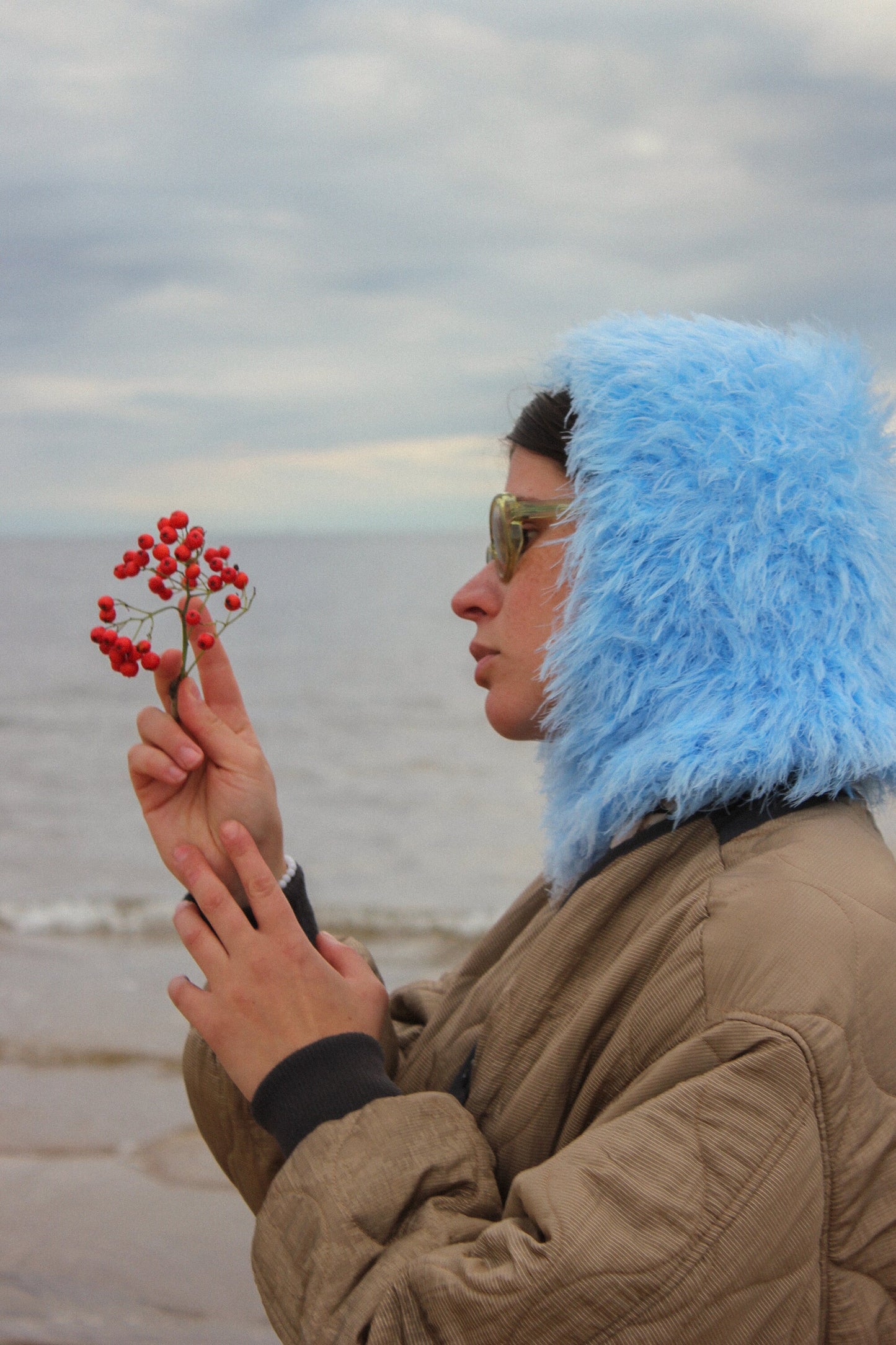 Fuzzy Yeti Faux Fur balaclava hat in azure blue